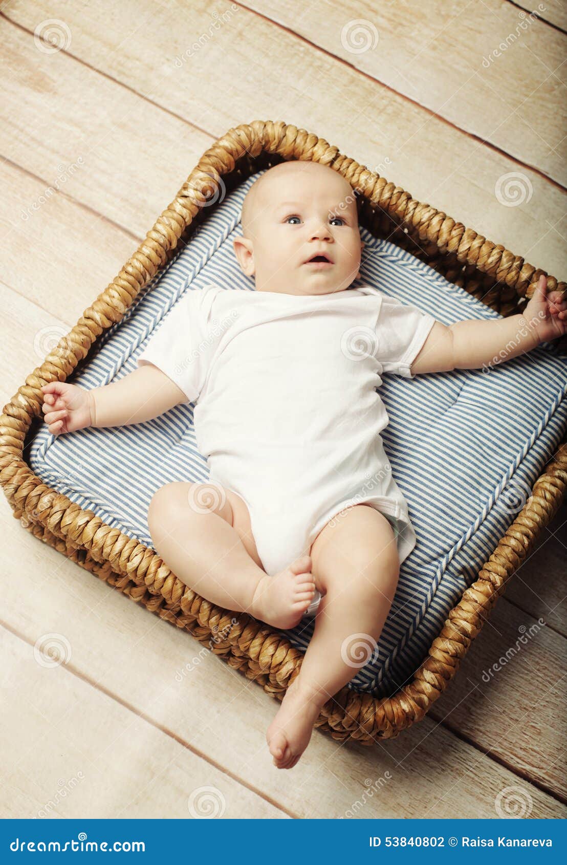 Little Cute Baby Lying in Basket Stock Photo - Image of cute ...