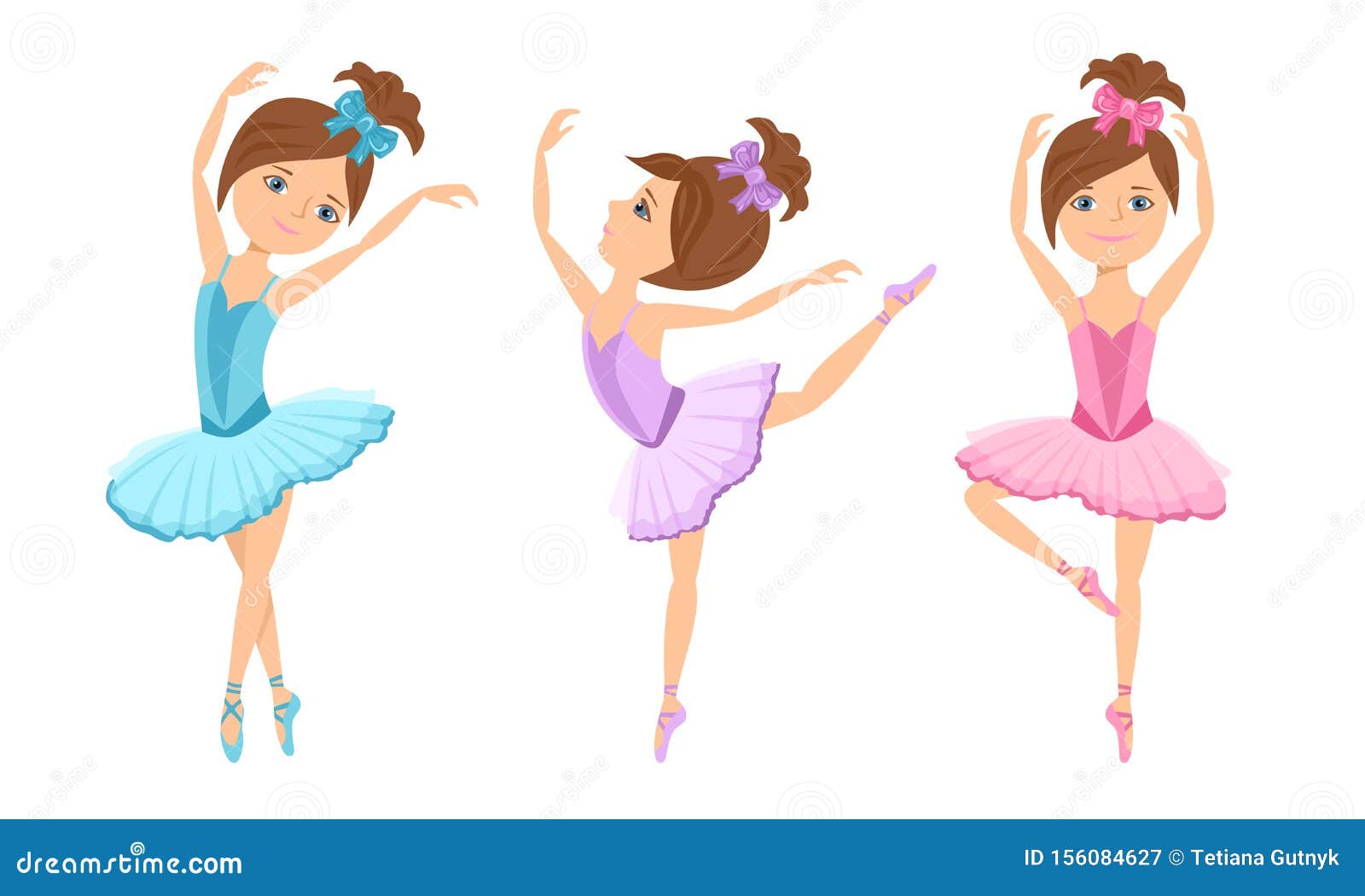 Little Cute Ballerinas in Tutu Dress and Pointe Dance. Vector Cartoon  Dancing Girls Stock Vector - Illustration of class, lilac: 156084627