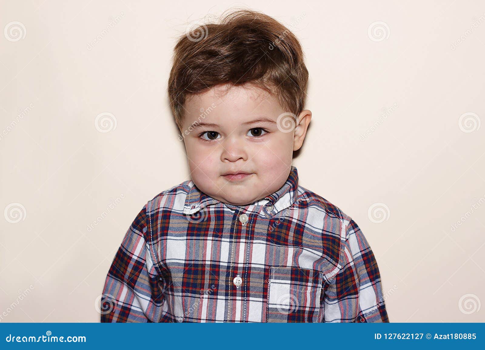 Little Cute Boy On The Background Of Bright Wall. Stock Image Image of littleboy, background