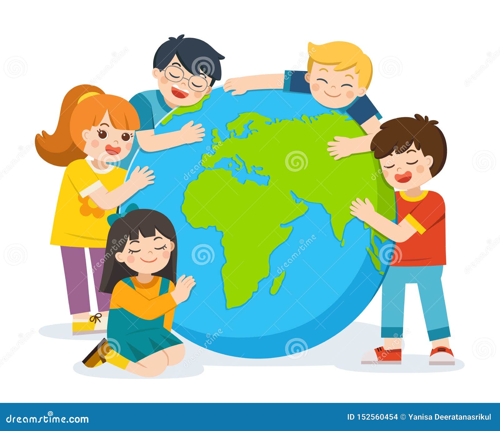 Little Cute Boy and Girl are Hugging Planet Earth Over a White Background.  Stock Vector - Illustration of children, childhood: 152560454