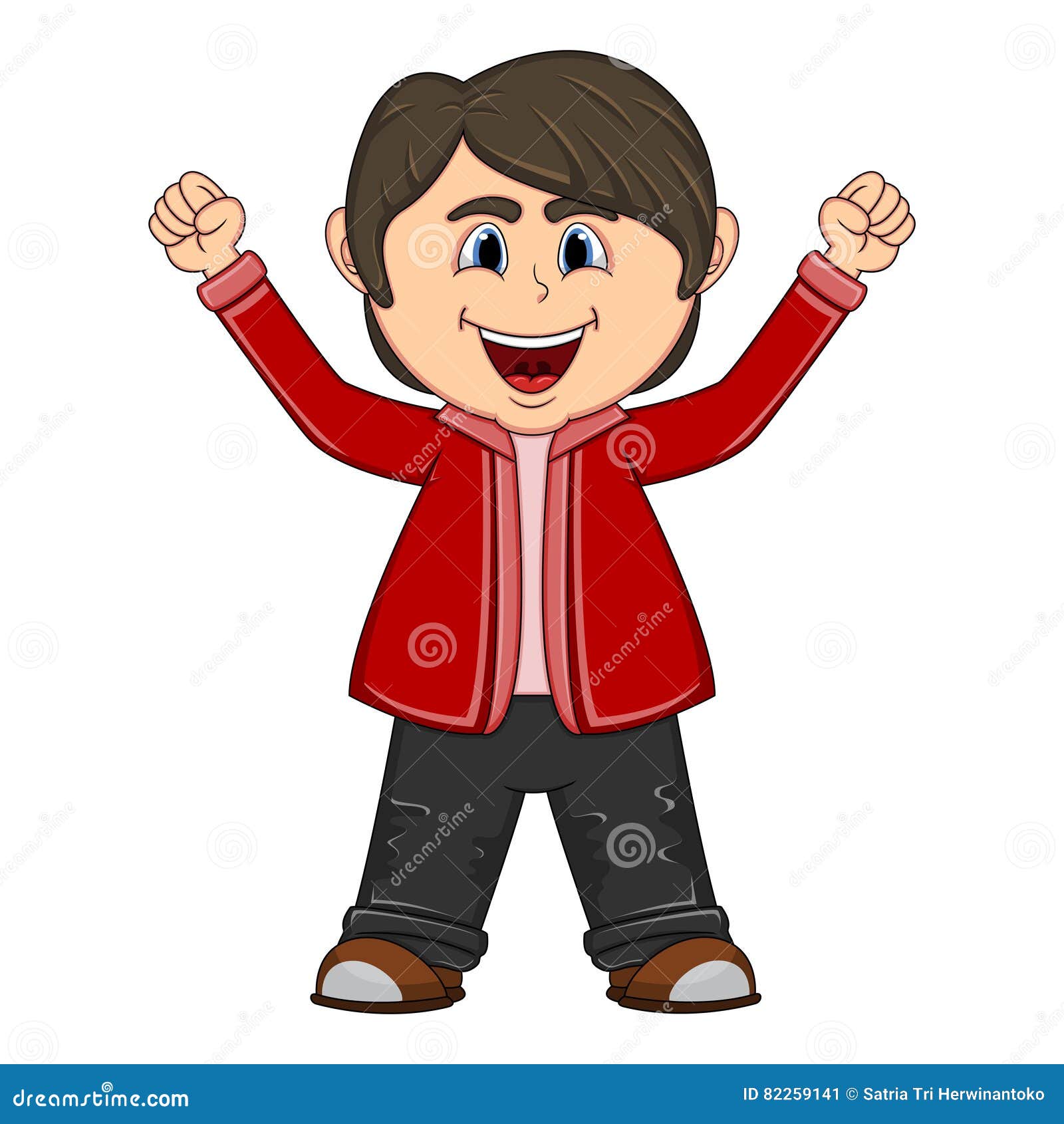 The Little Cute Boy Raise the Two Hands Up Stock Vector Illustration