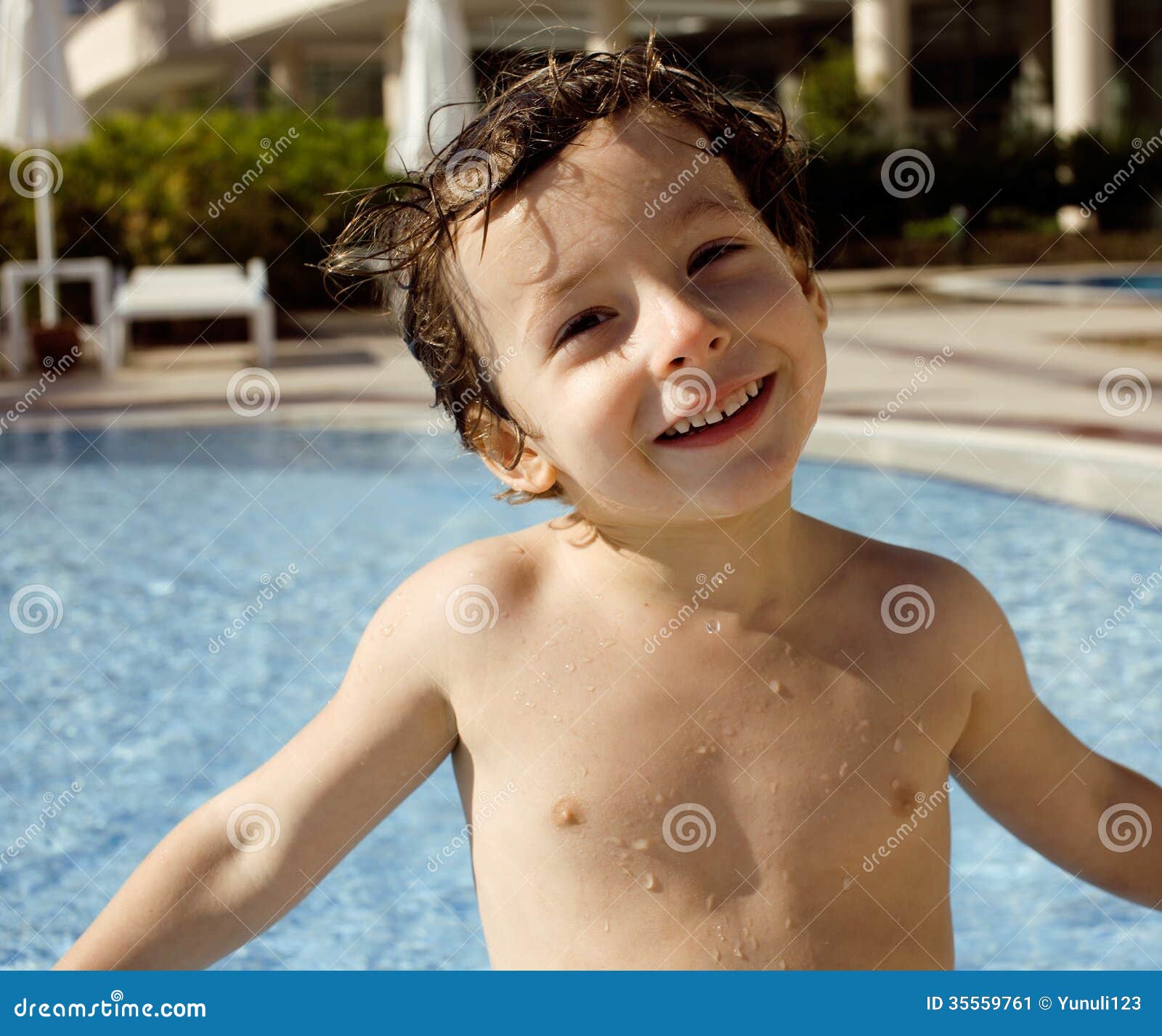 Little Cute Boy in Swimming Pool Stock Image Image of jumping, male