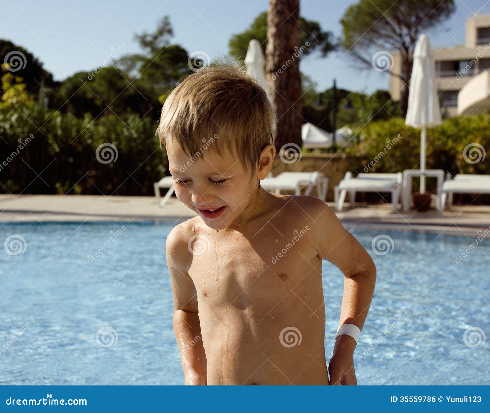 Little Cute Boy in Swimming Pool Stock Photo Image of pool, cheerful