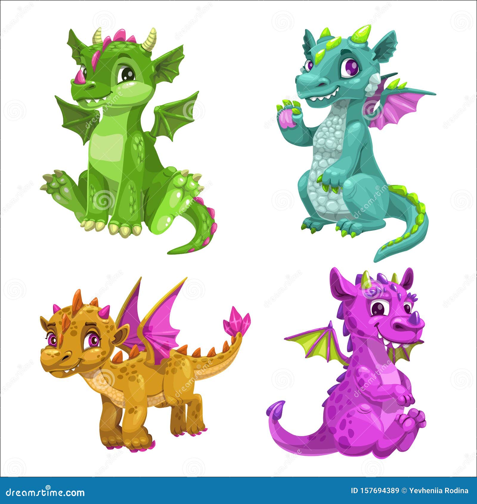 Download Little Cute Cartoon Baby Dragons Set. Vector. Stock Vector - Illustration of fantasy, character ...