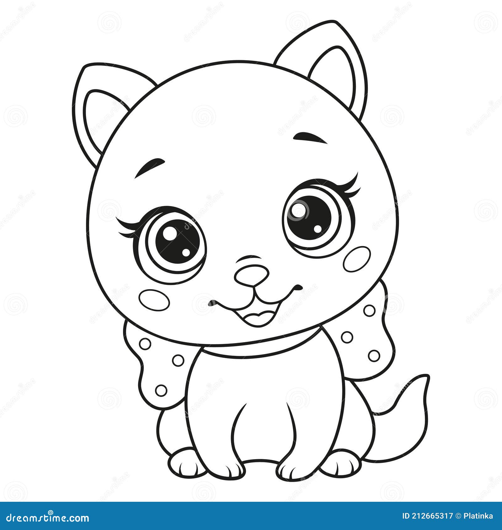 Little Cat with Bow Sitting Coloring Page for Kids Stock Vector ...