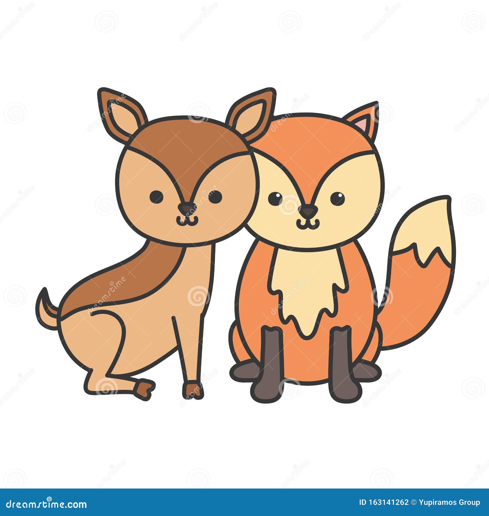 Little Cute Deer and Fox Cartoon Animals Stock Vector - Illustration of ...