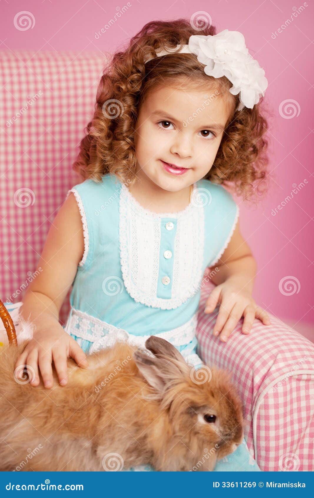 Little Cute Easer Girl with Bunny Stock Image Image of happy, child 33611269