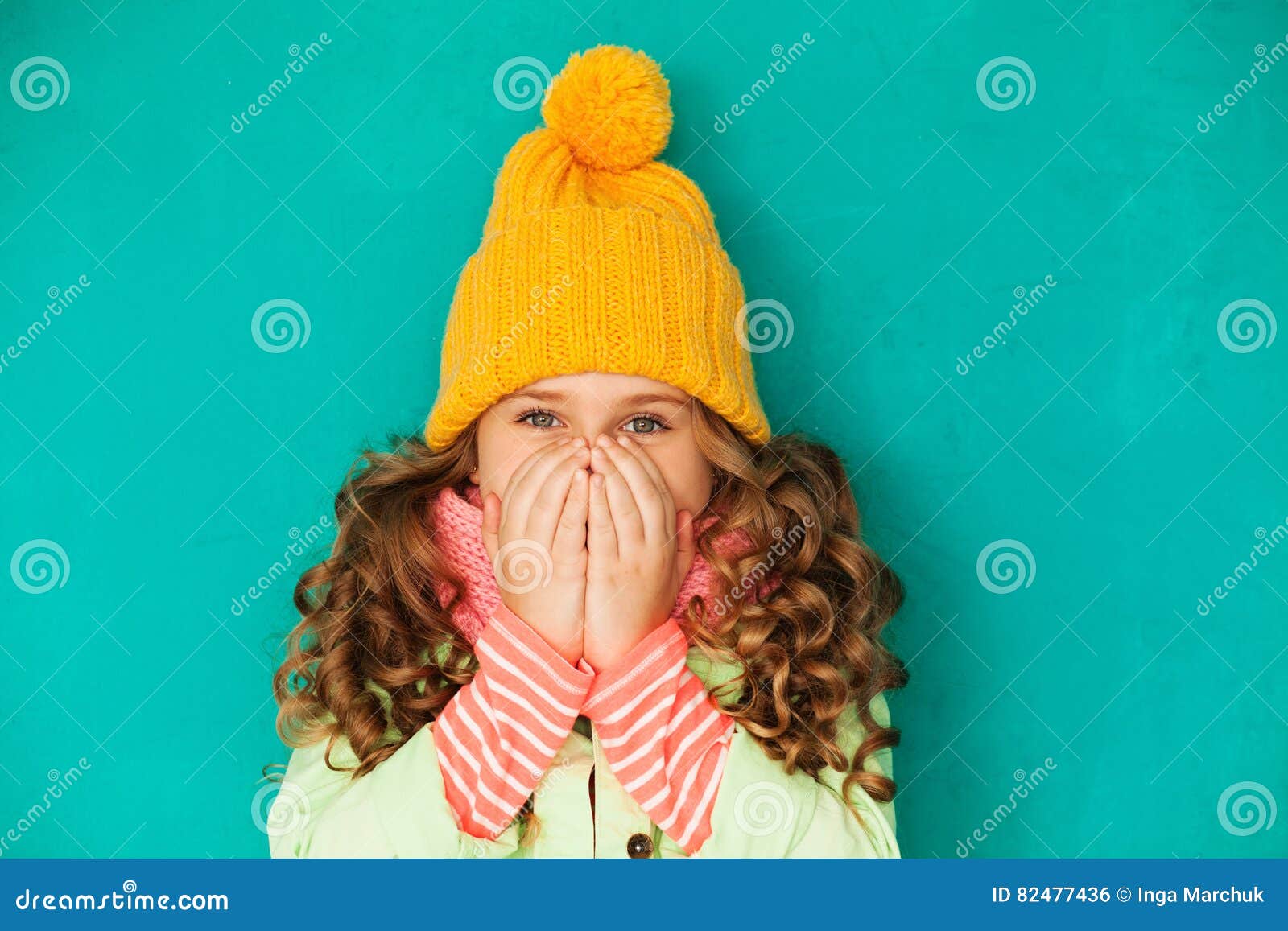 Little Cute Girl Feeling Cold Stock Photo - Image of accessory, hide ...