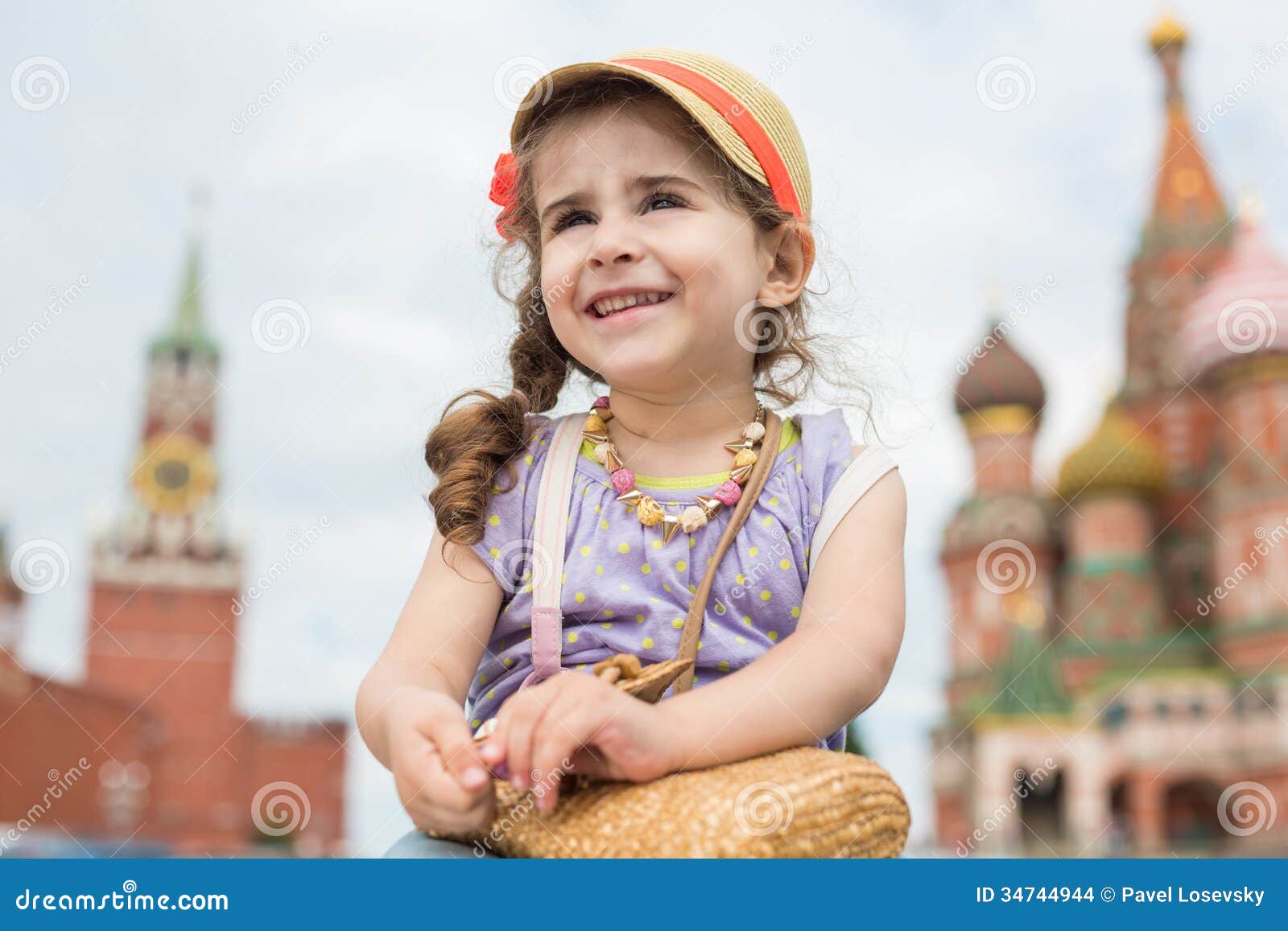 Little Cute Girl In A Hat With A Bag Stock Images - Image 