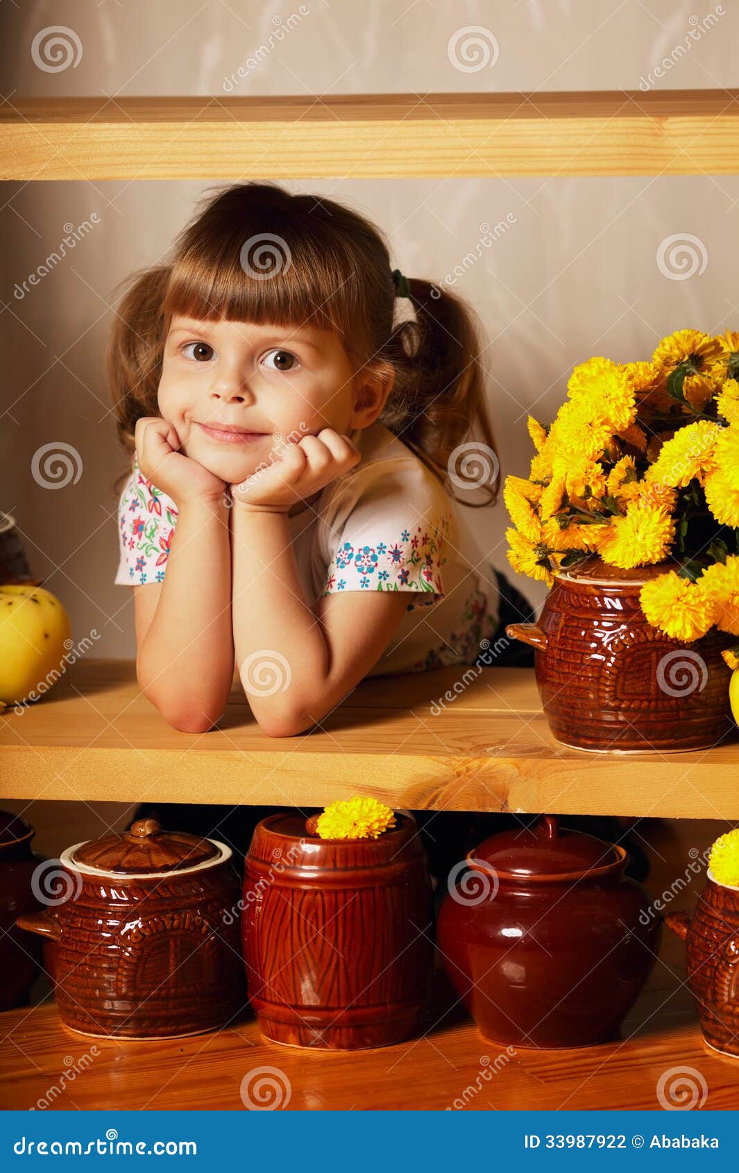 Little Cute Girl with a Pot of Honey Stock Photo Image of halloween