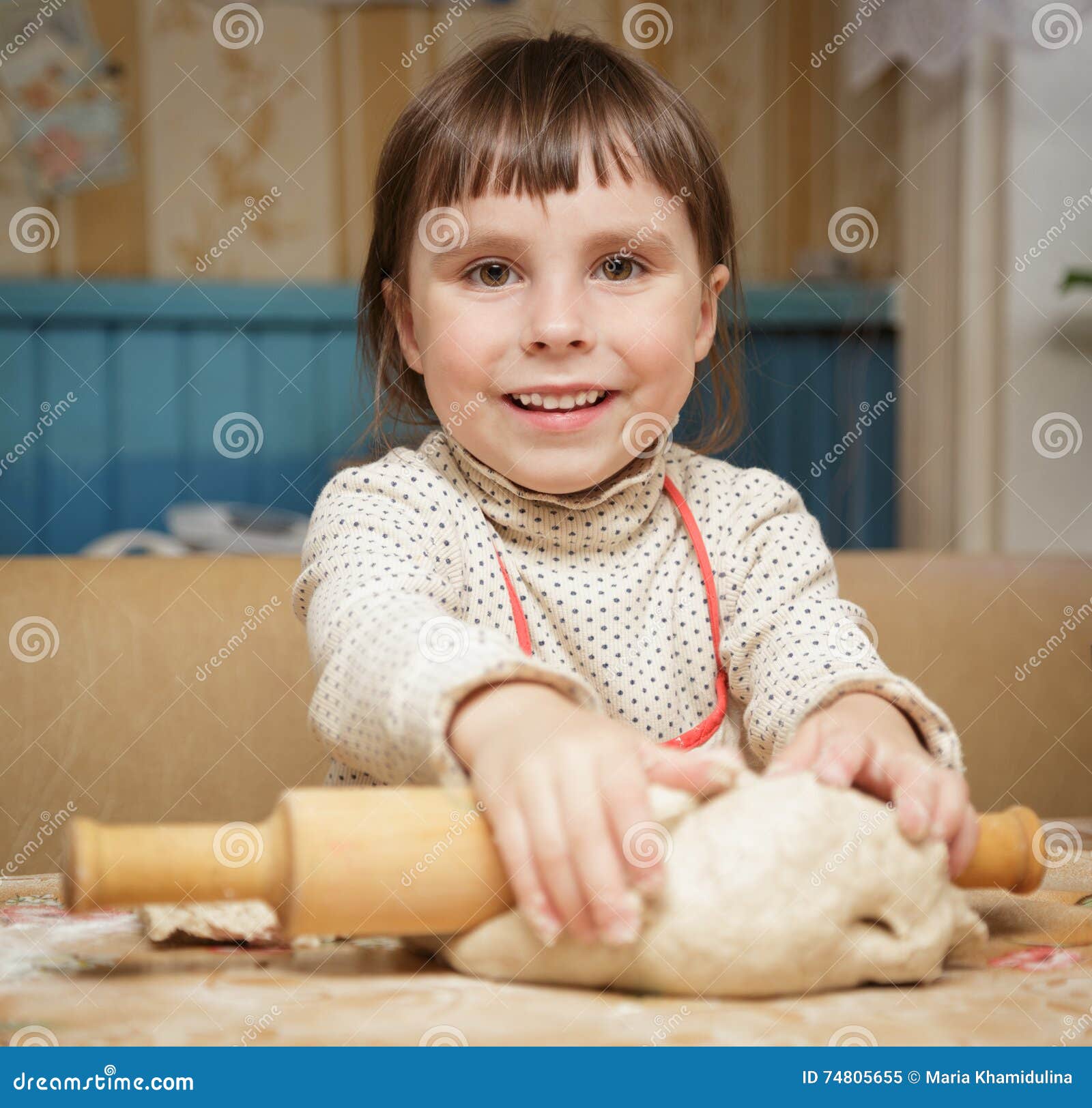 Little Cute Girl Rolls the Dough Stock Image Image of flour, funny