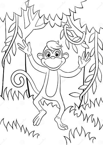 Little Cute Monkey is Jumping or Running. Stock Vector - Illustration ...