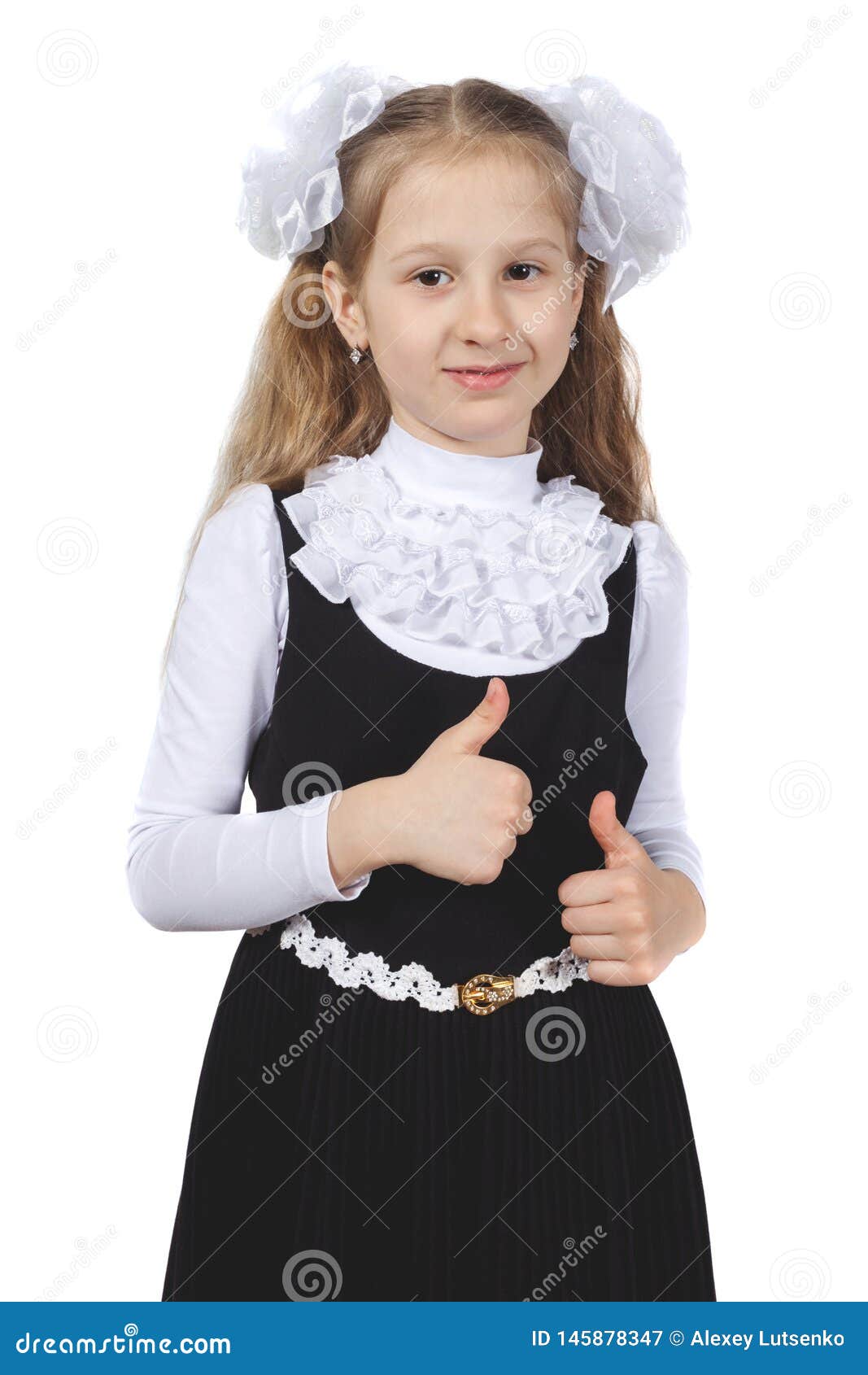 Little Cute Schoolgirl Posing On A White Background Stock Image Image Of Casual Model 145878347 