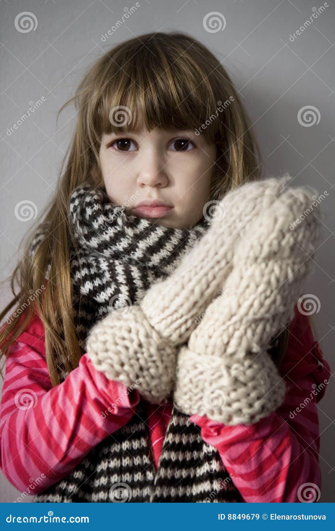 Little Cute Upset Girl with Scarf Stock Image - Image of cute, thinking ...