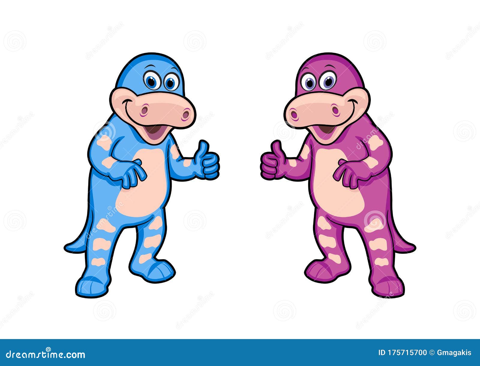 two color versions of a little dinosaur mascot