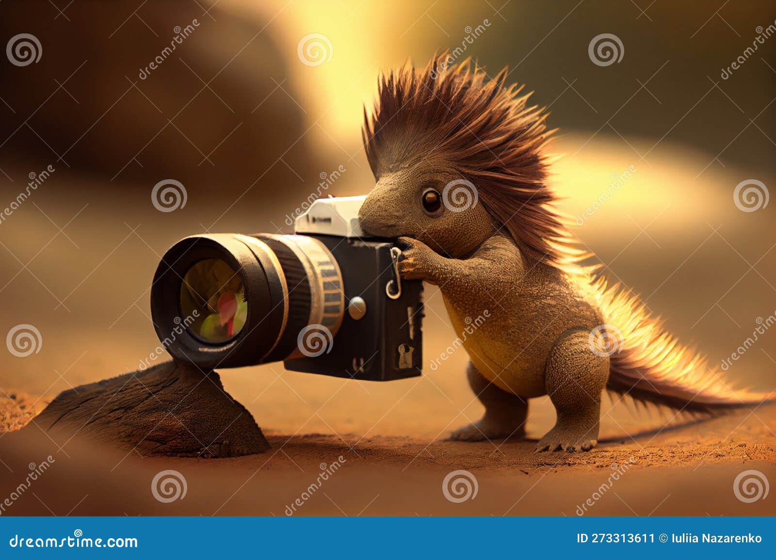 Little Dinosaur Photographer. AI Generated Stock Illustration