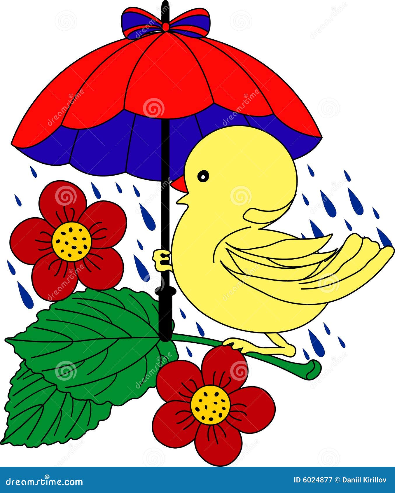 Little Duck Under Umbrella in Rain Stock Vector - Illustration of ...