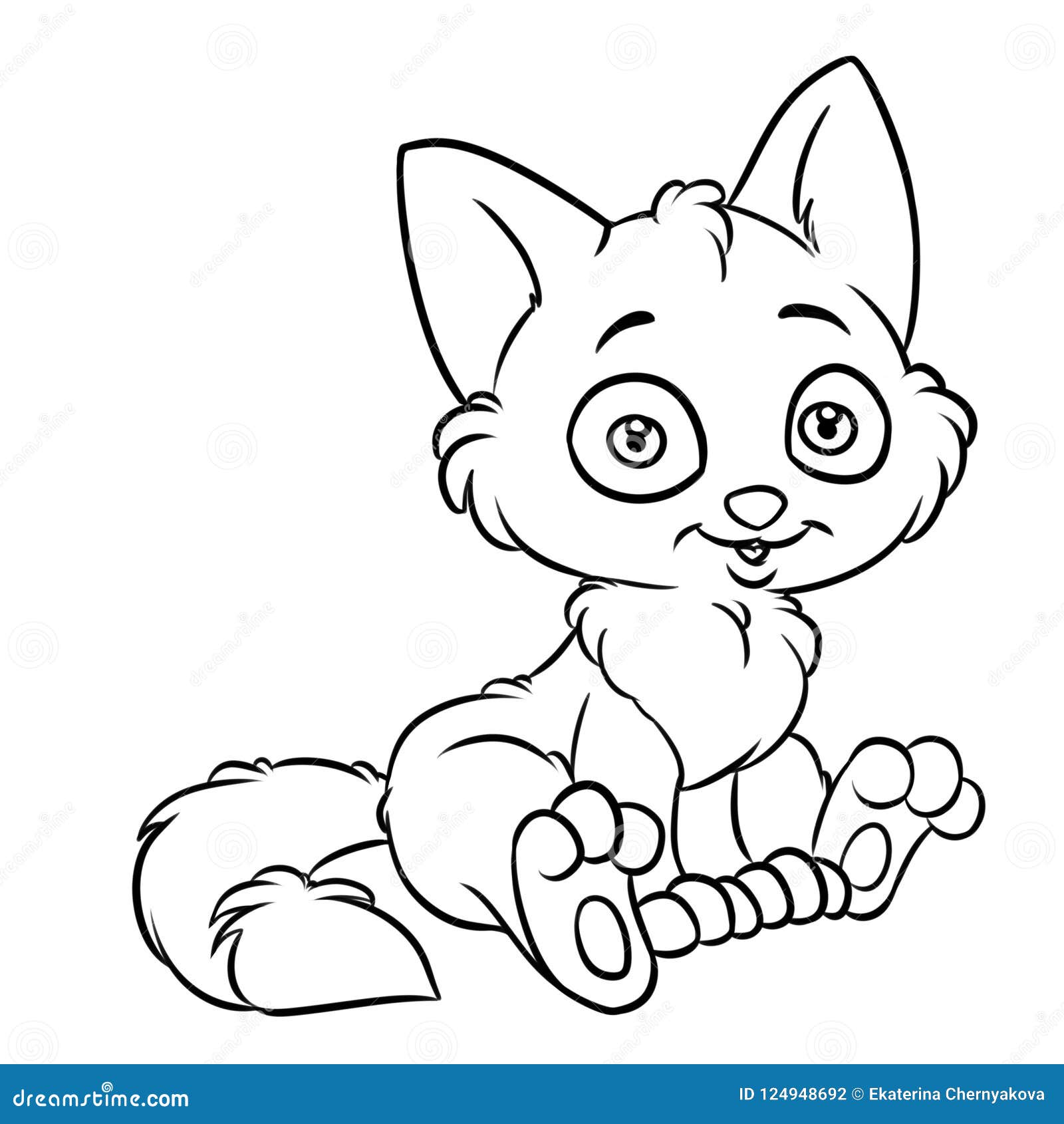 Little Fluffy Cat Sitting Cartoon Coloring Page Stock ...