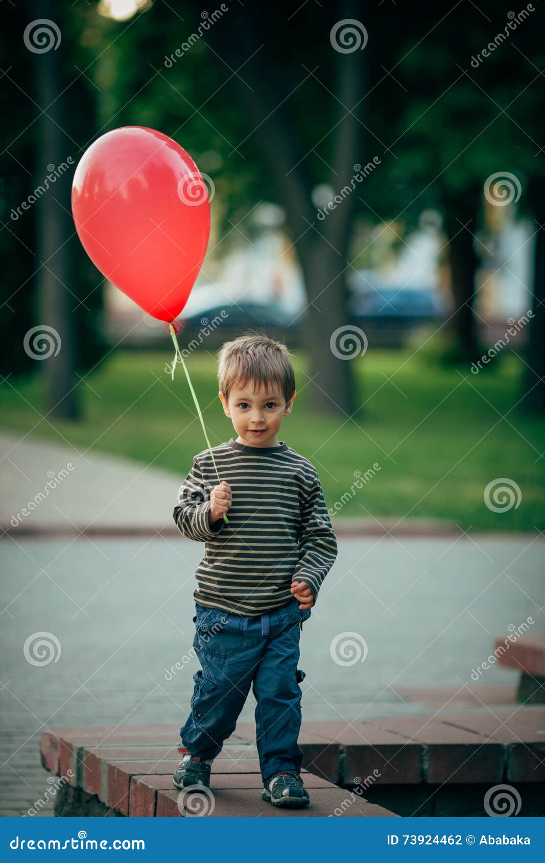 Little Funny Boy With Red Balloon Stock Photo - Image of happiness