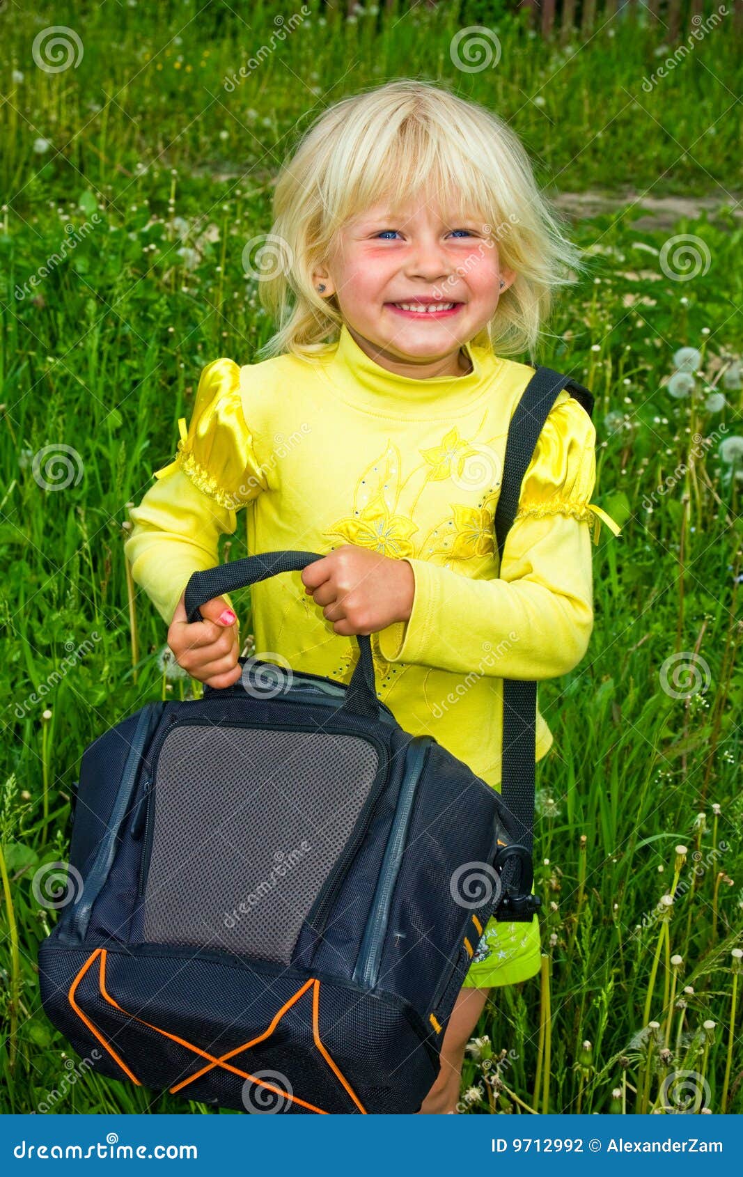 Little girl with bag stock photo. Image of closeup, look 9712992
