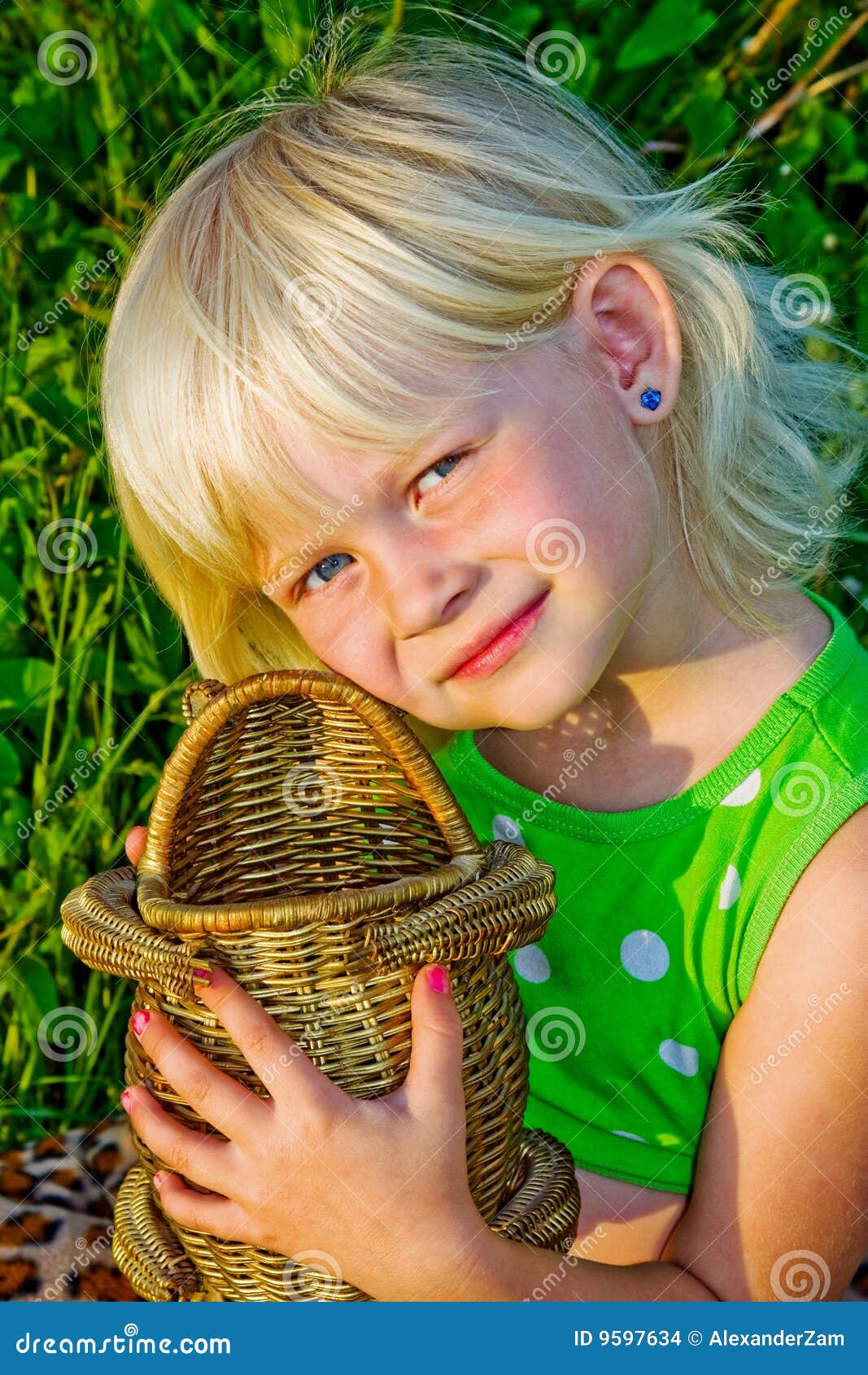 Little girl with basket stock photo. Image of cheerful 9597634