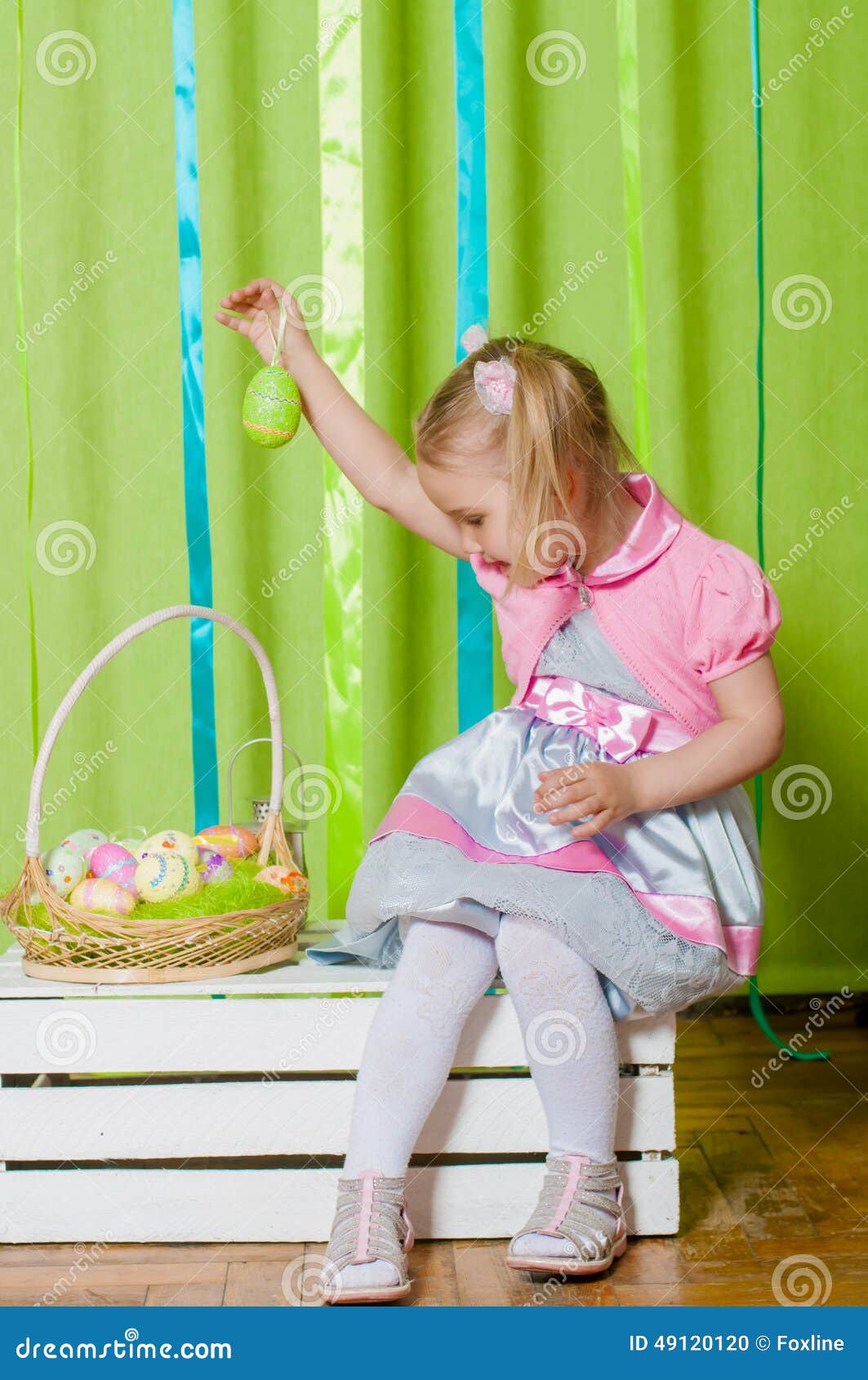 Little Girl with Basket with Easter Eggs Stock Photo Image of