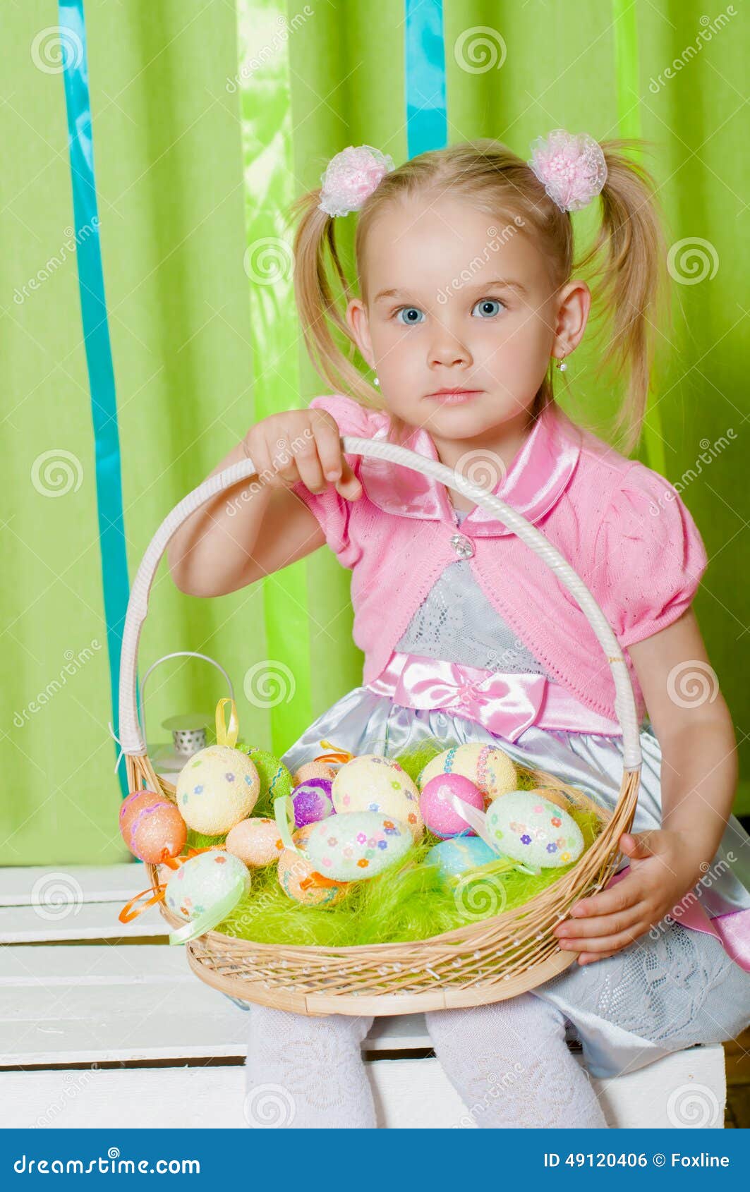 Little Girl with Basket with Easter Eggs Stock Photo Image of basket