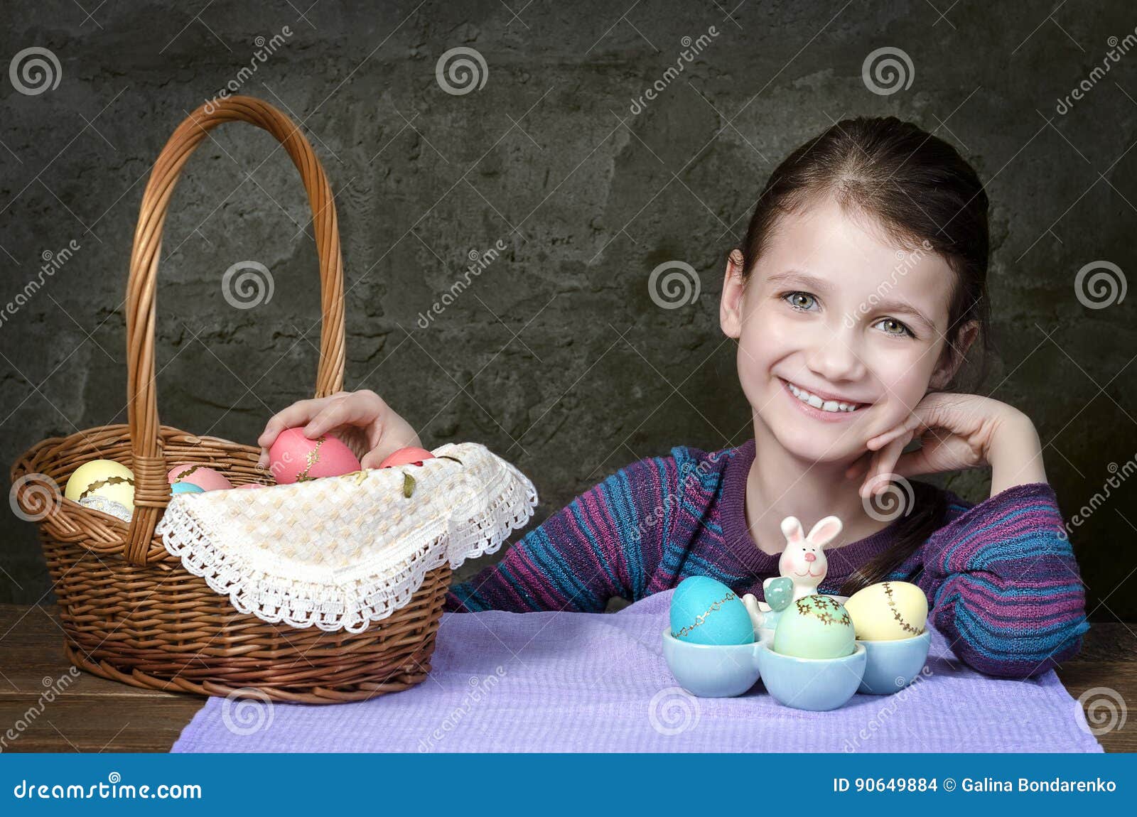 Little Girl with Basket of Easter Eggs Stock Photo Image of beauty