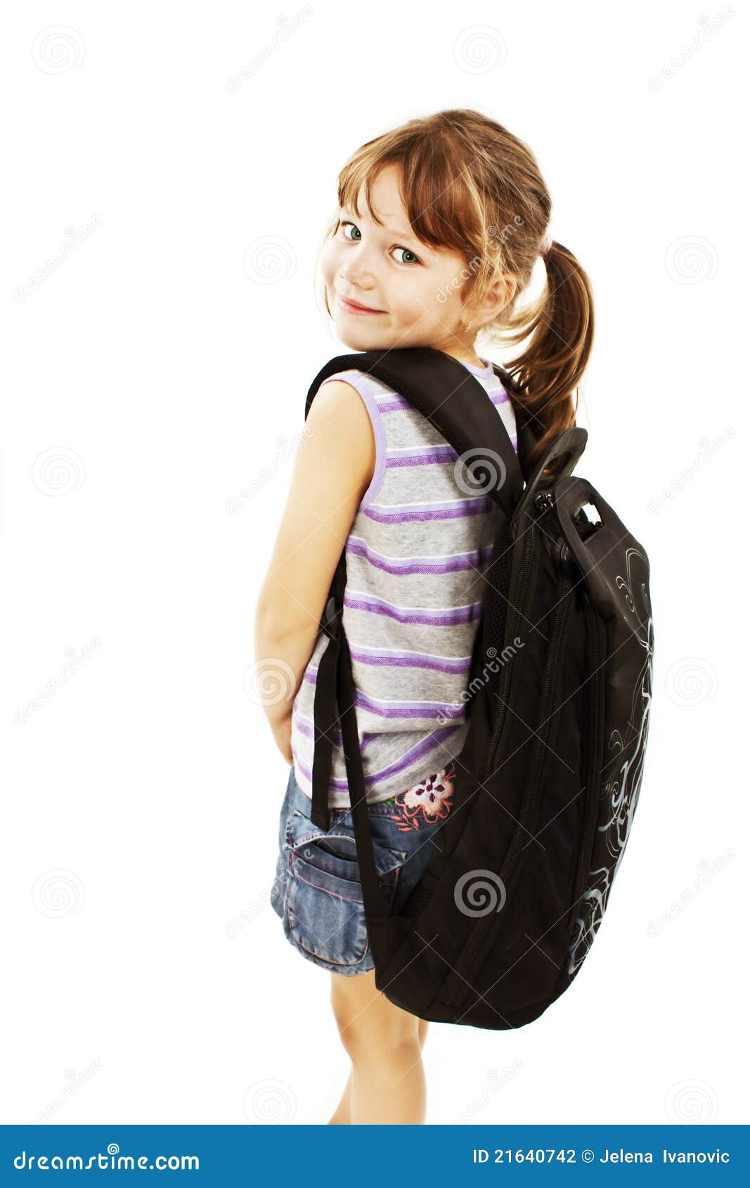 Little Girl with Big Backpack Stock Photo - Image of cheerful, blue:  21640742