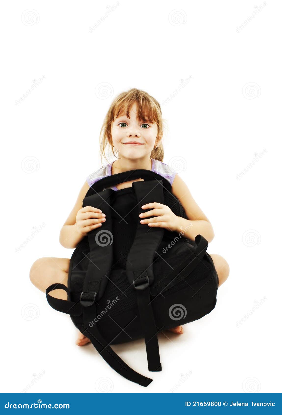 Little Girl with Big Backpack Stock Photo Image of concept, funny
