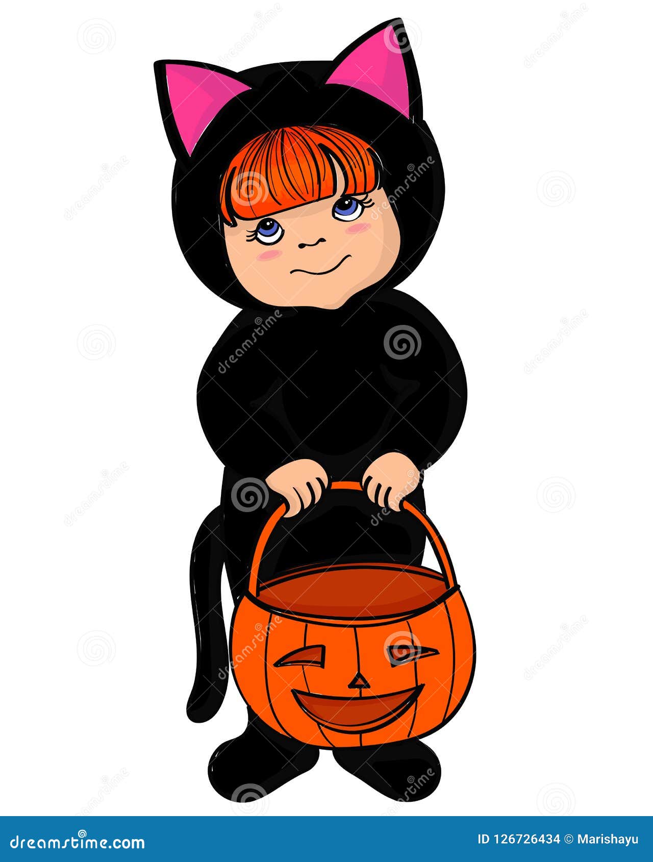 Little Girl In Black Cat Costume Stock Vector Illustration Of