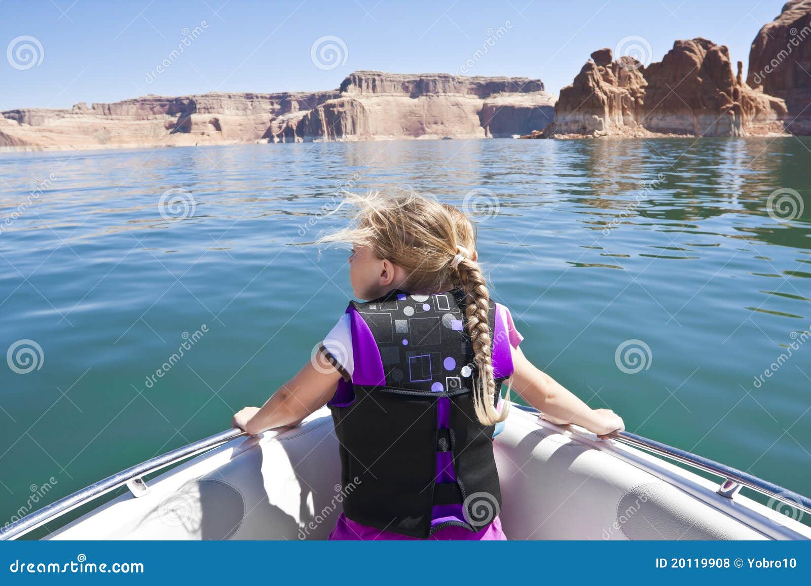 little girl on a boat ride at lake powell