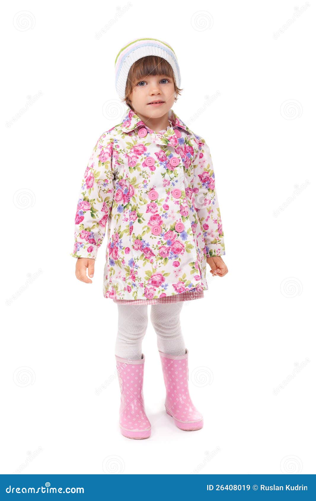 Little Girl in Boots and a Jacket in the Studio Stock Image Image of