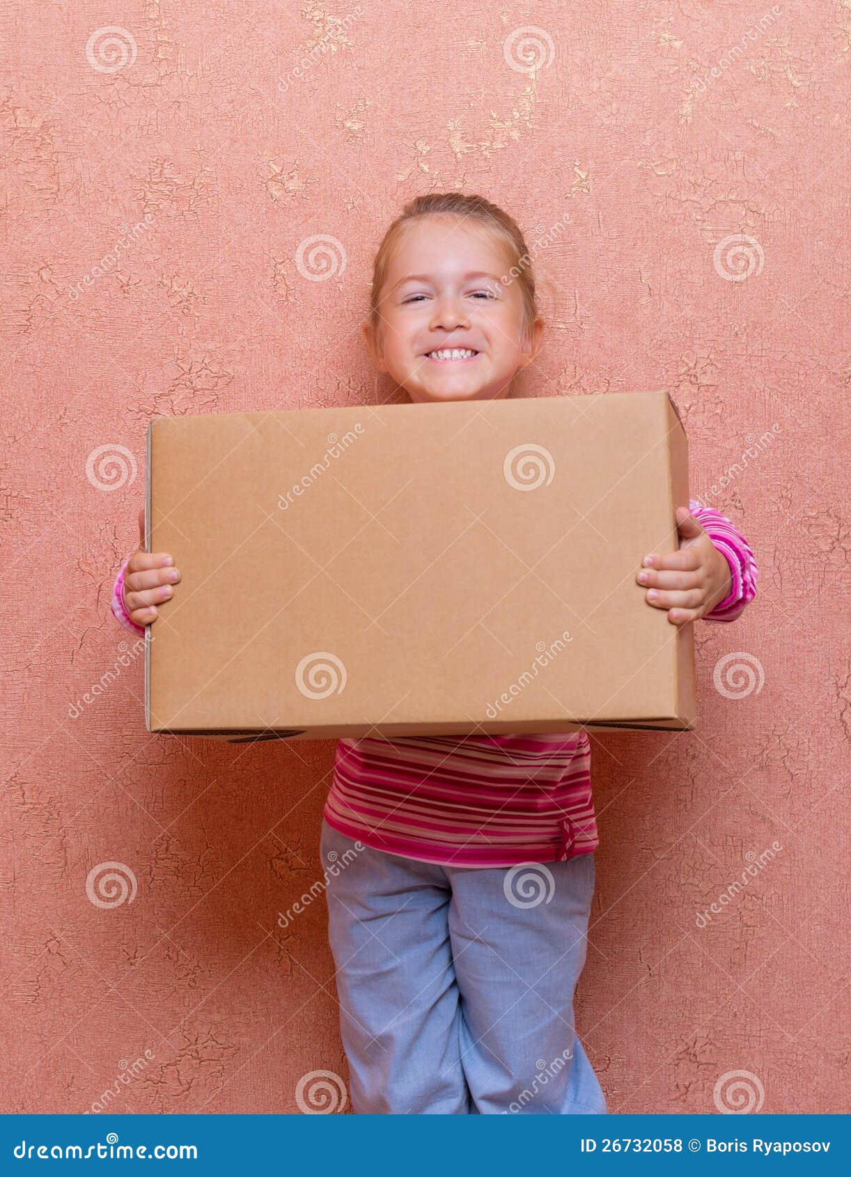Little girl with box stock photo. Image of cardboard 26732058