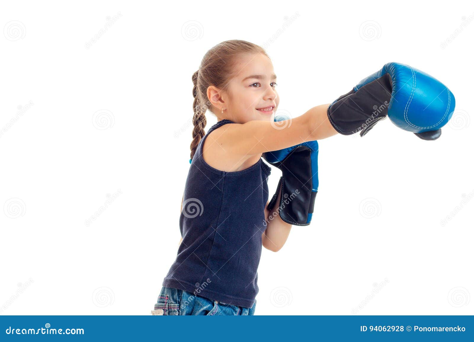 Little Girl in Boxing Gloves Practicing Stock Photo Image of hands
