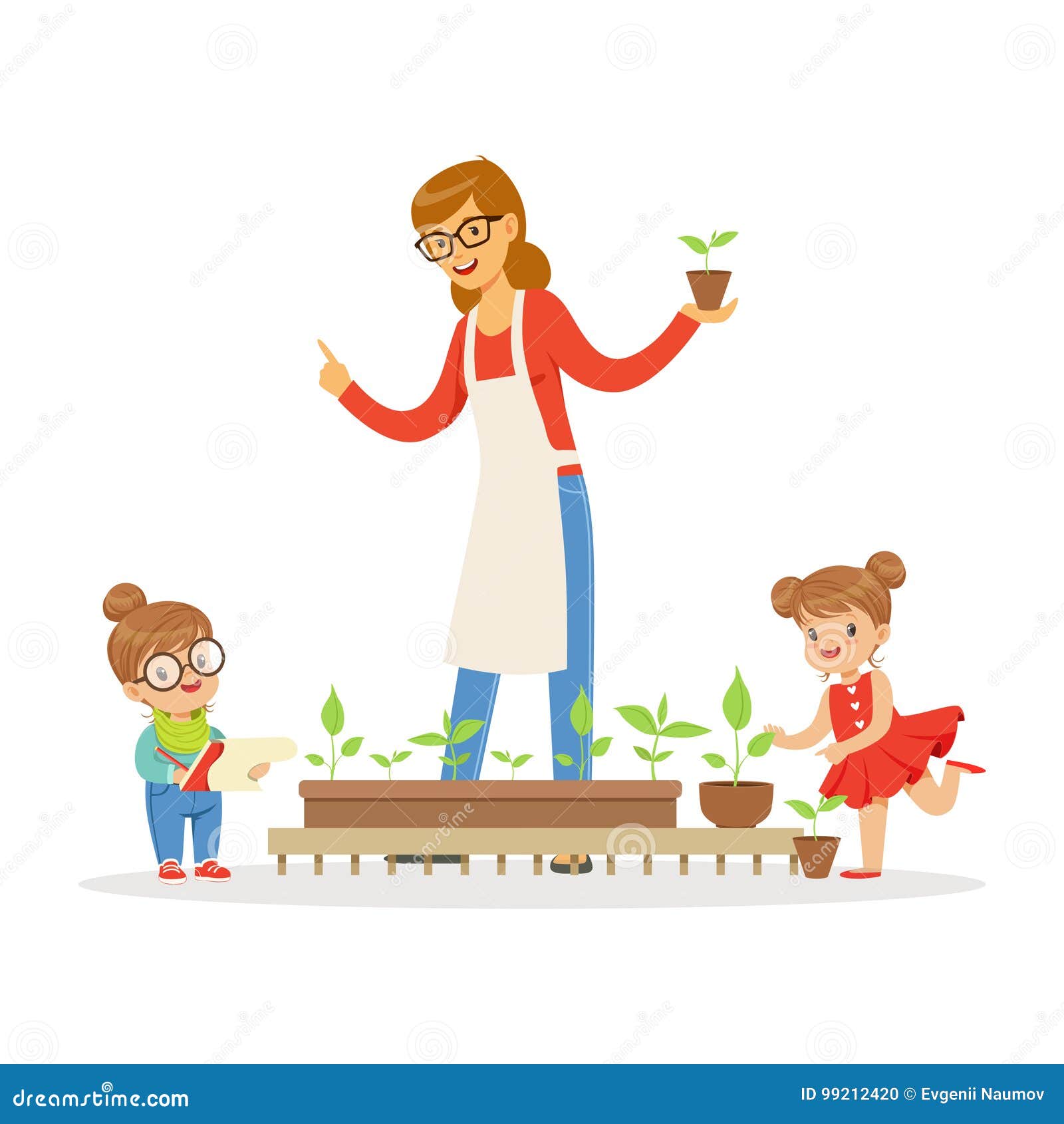 Little Girl and Boy Helping Their Teacher To Care for Plants during ...