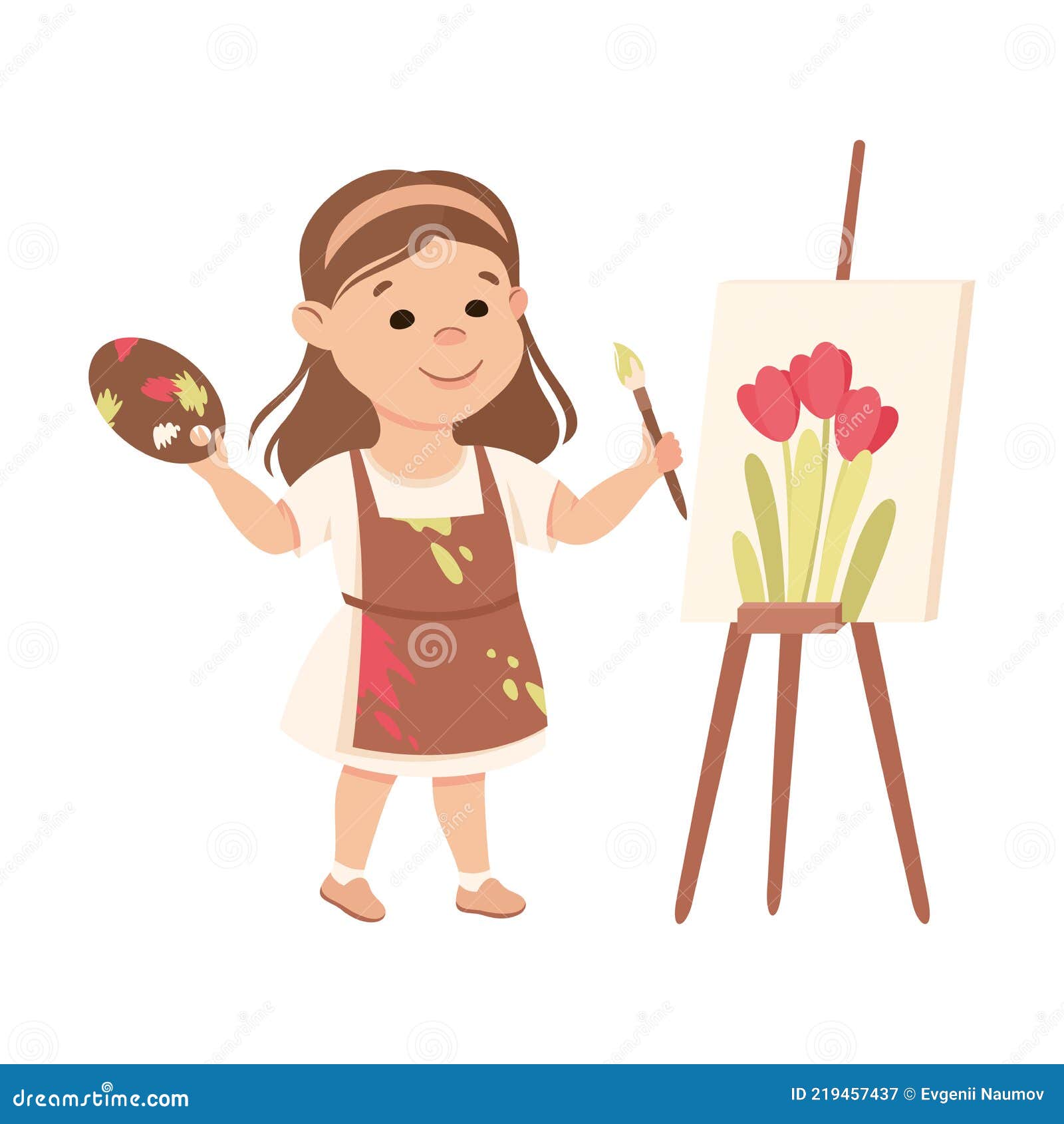 Little Girl with Brush and Drawing Easel Representing Artist Profession ...