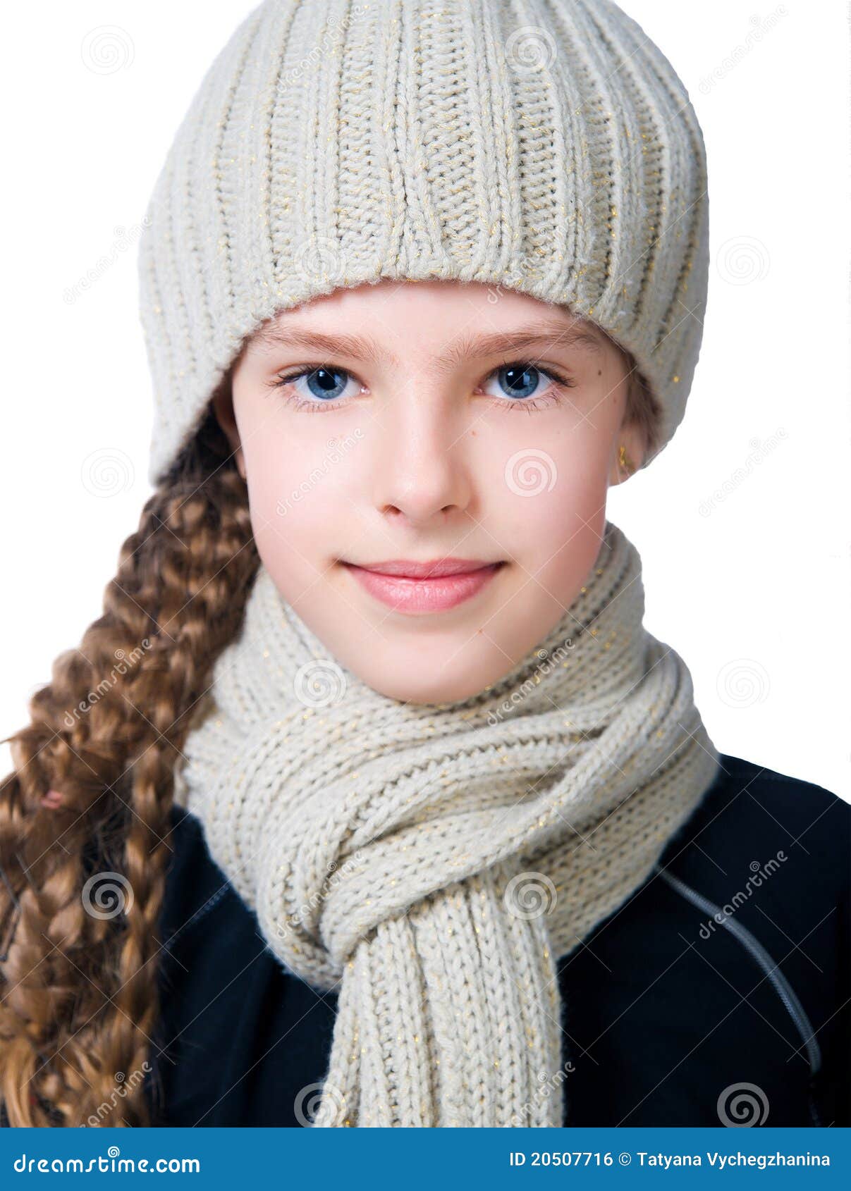 Little Girl in Cap and Scarf Stock Photo - Image of background, girls ...