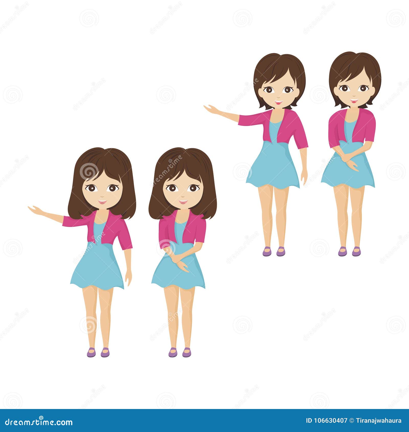 Little Girl Cartoon with Lovely and Cute Character Stock Vector -  Illustration of dress, hair: 106630407
