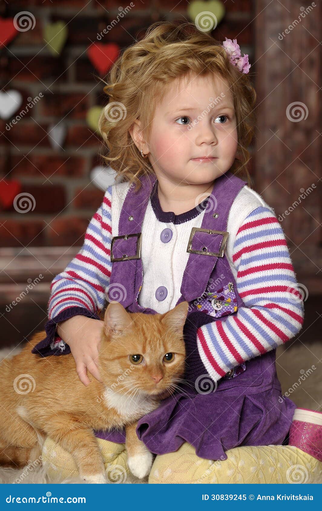 Little girl with cat stock image. Image of happiness 30839245