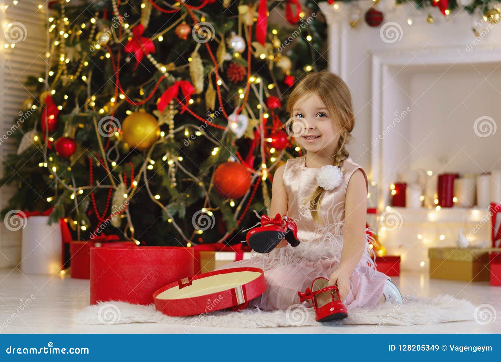 Little Girl Celebrates Christmas Stock Image - Image of decoration ...
