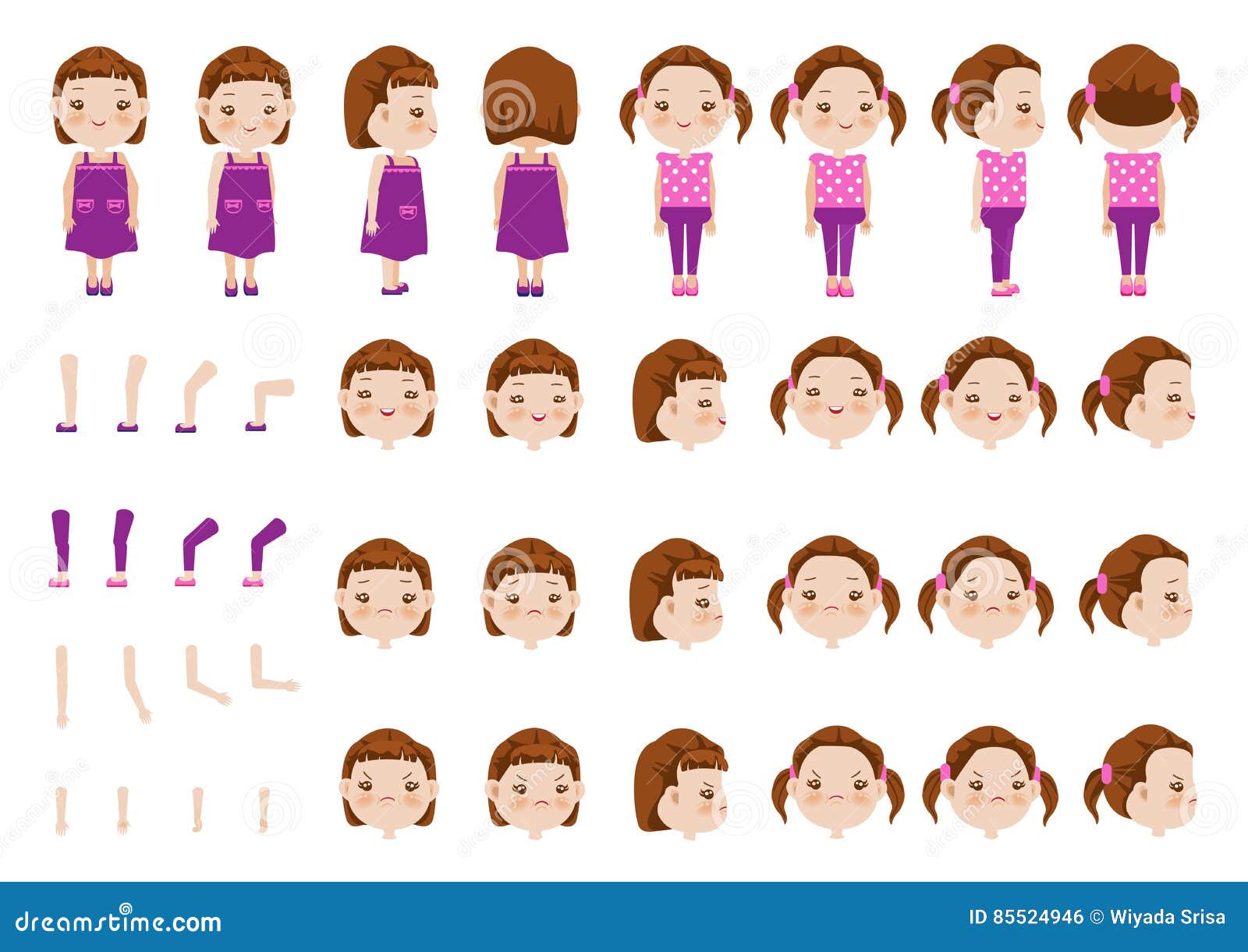 Girl head profile cute cartoon person side view Vector Image