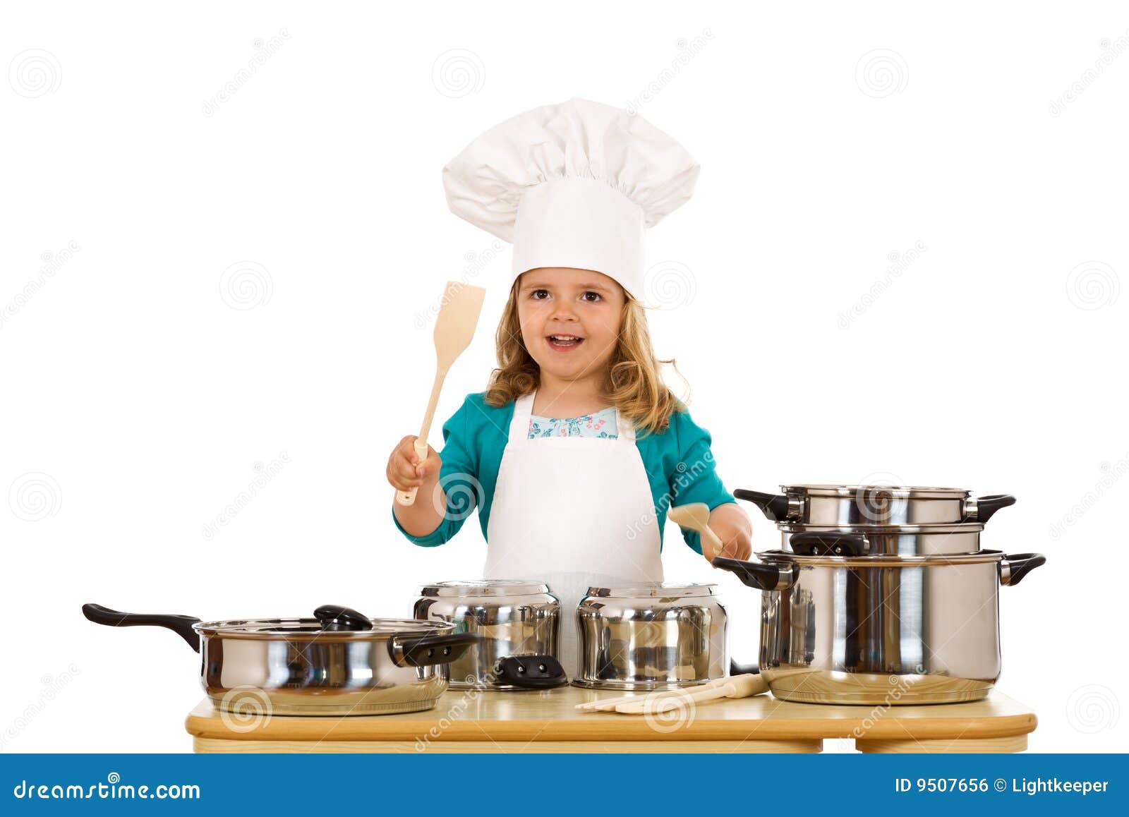Little Girl Chef Beating on the Pots Stock Photo Image of laughing