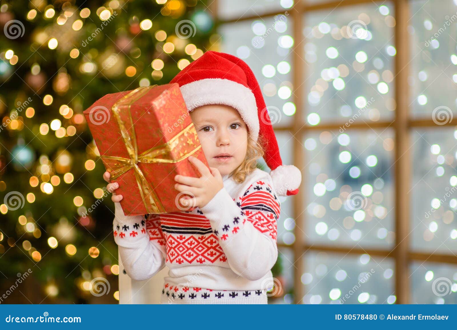 Little Girl with Christmas Gift Box Stock Photo Image of happiness, holiday 80578480