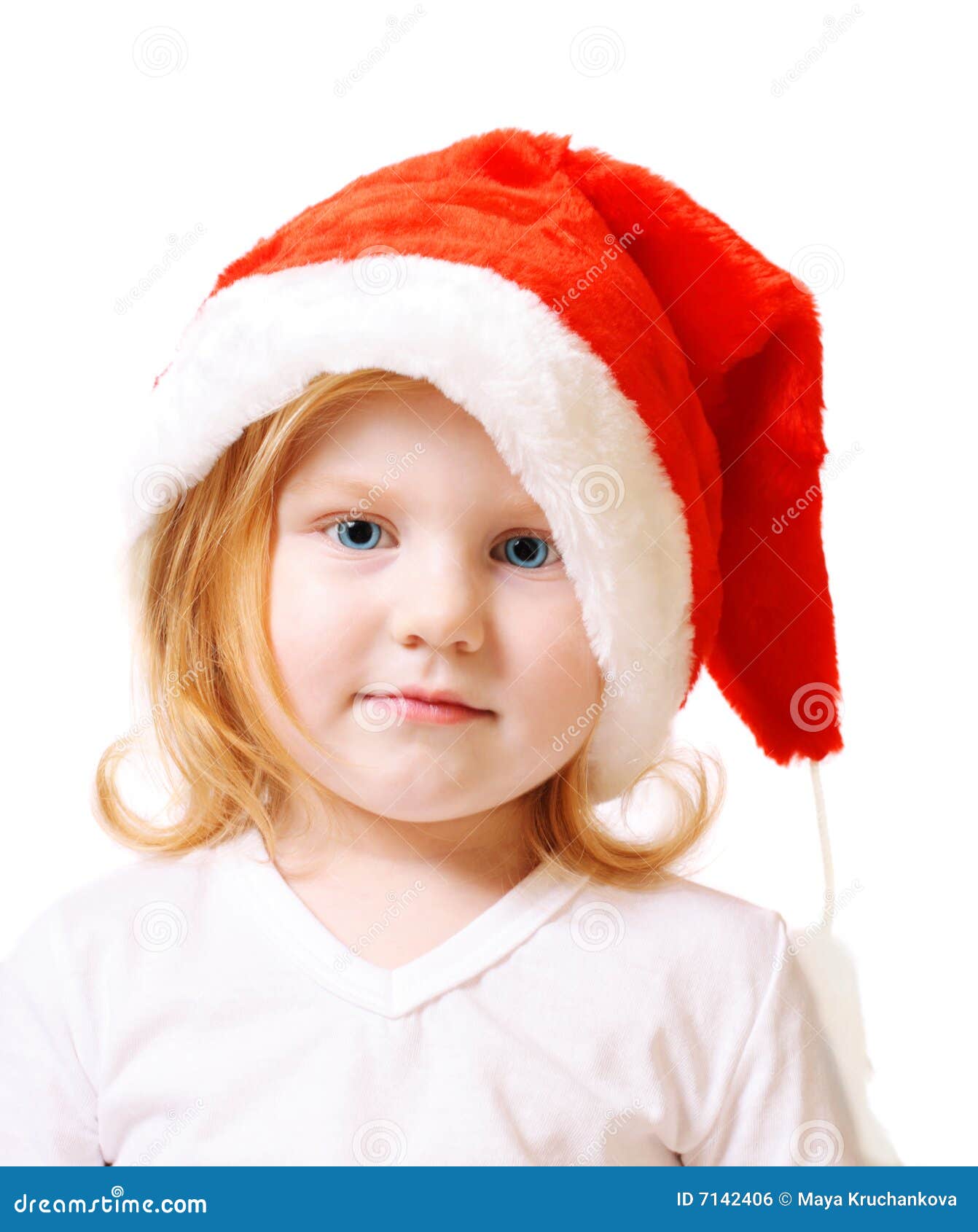 Little Girl in Christmas Hat Stock Photo - Image of looking, season ...
