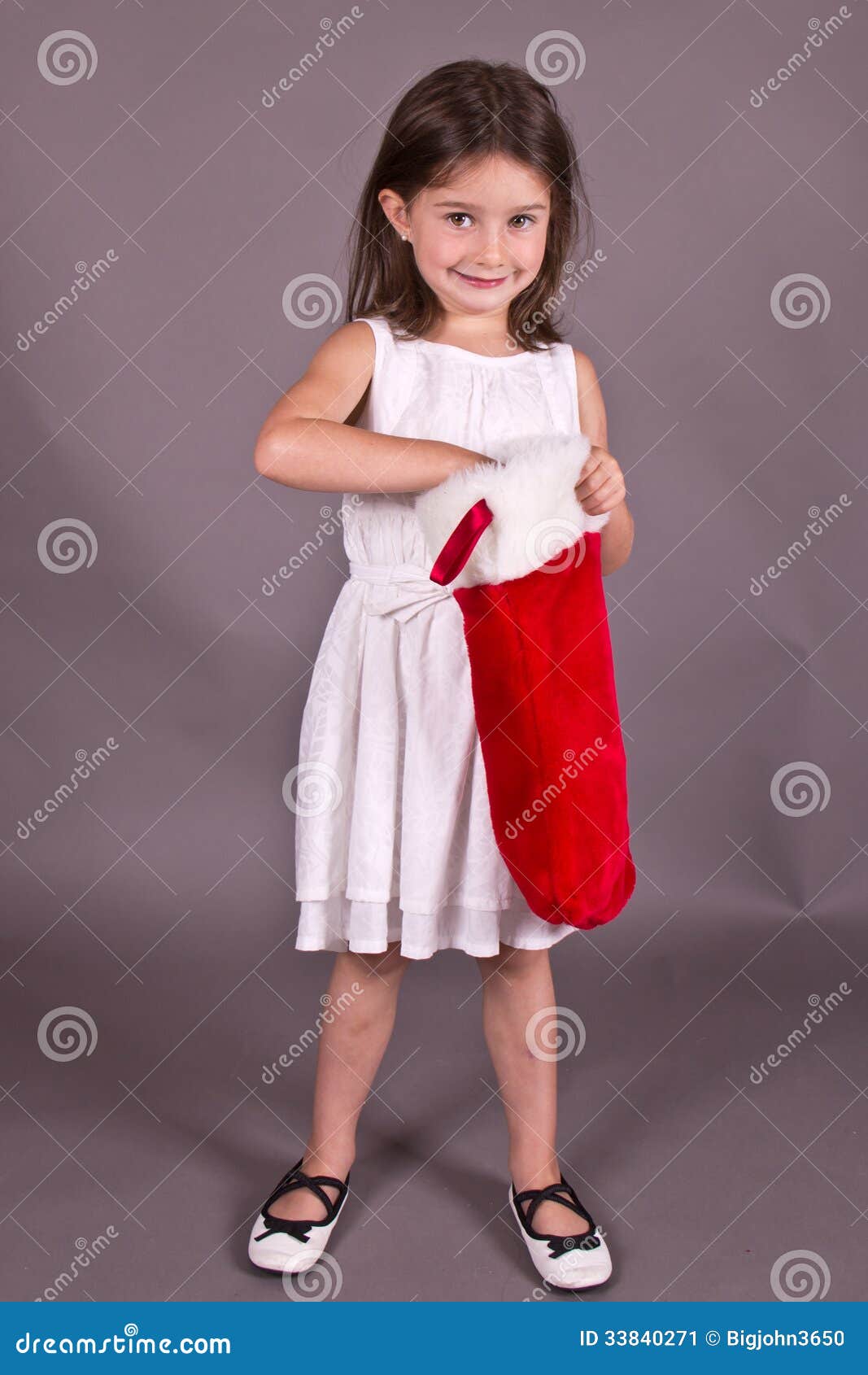Little Girl with Christmas Stocking Stock Image Image of celebration, season 33840271