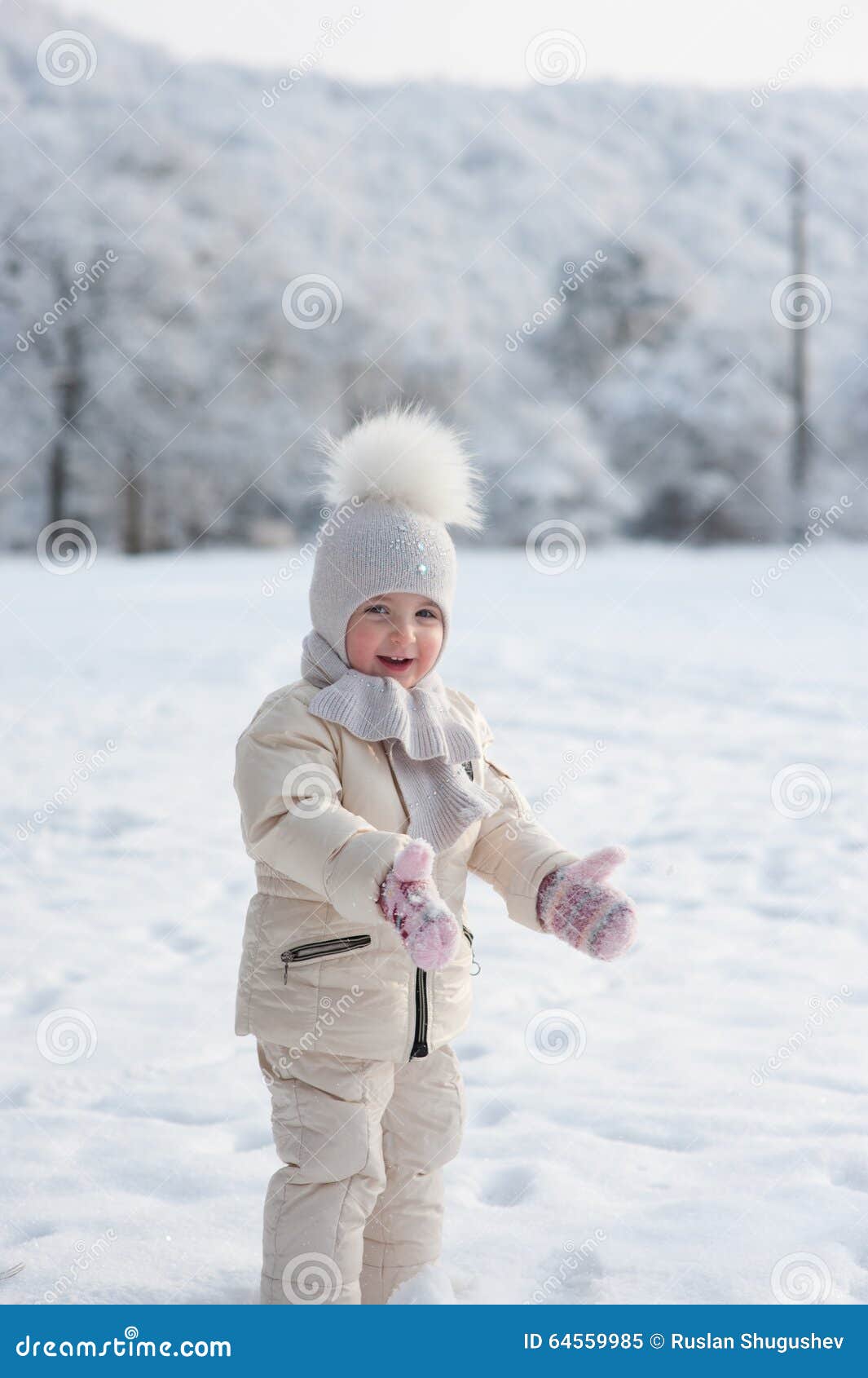 Little Girl Clapping and Smiling in the Snow Stock Image - Image of ...