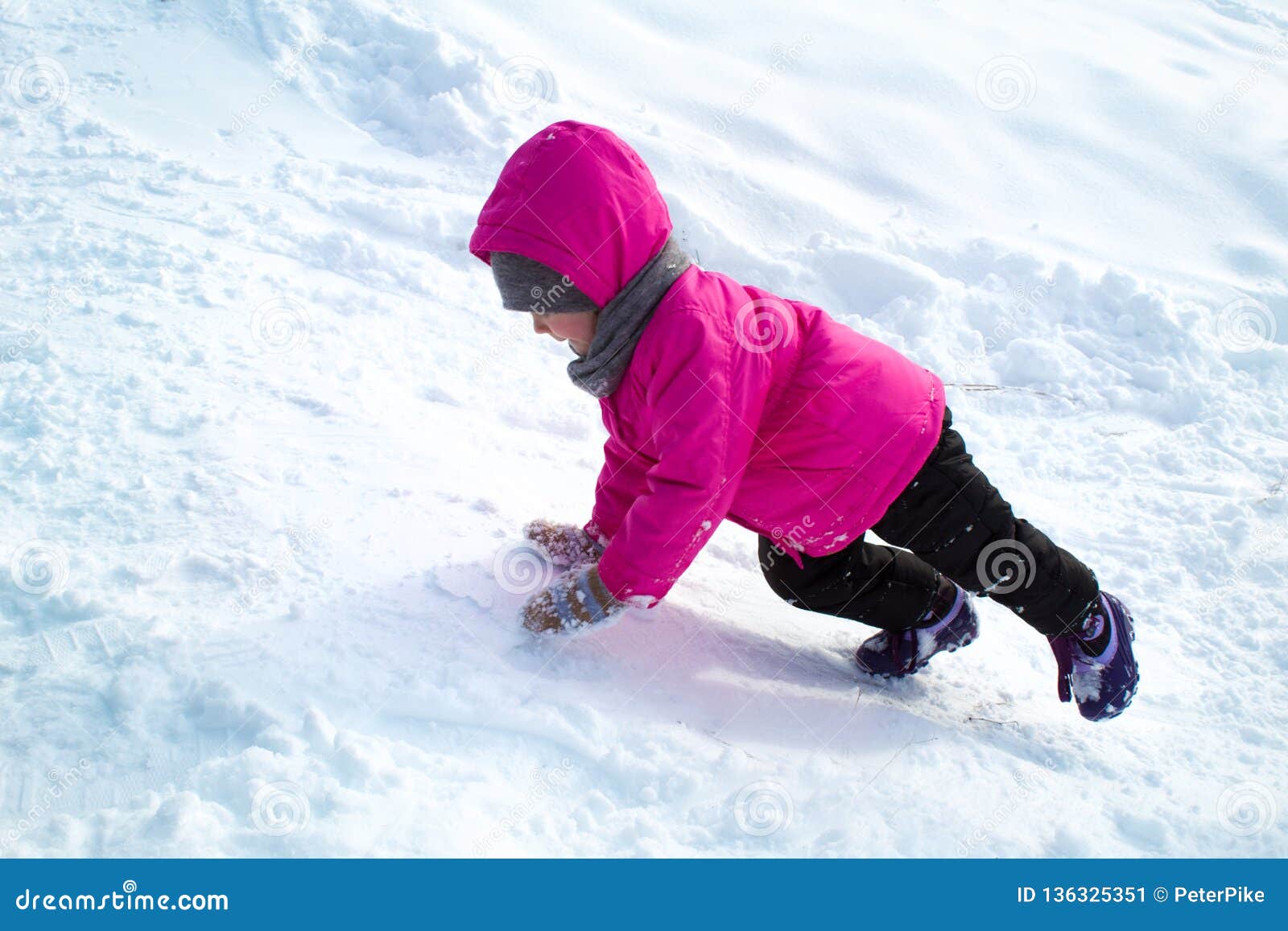 Little Girl is Climbing an Ice Hill Stock Image Image of nature, hill