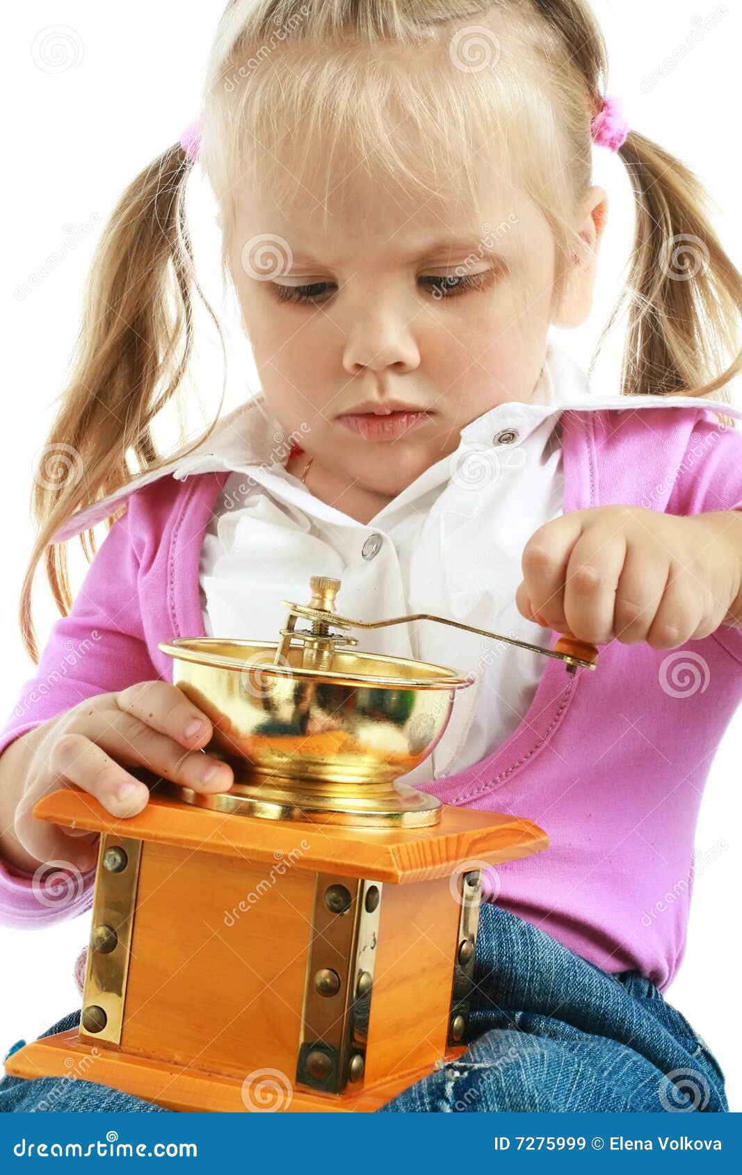 Little Girl and a Coffee Grinder Stock Image Image of beans, decaf