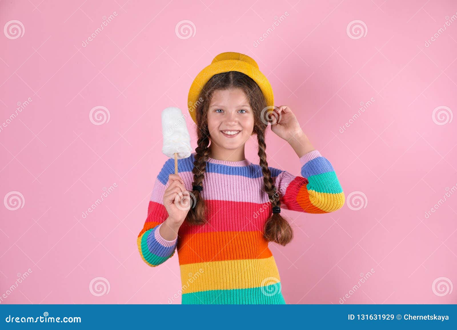 Little Girl with Cotton Candy Stock Image - Image of background, little ...